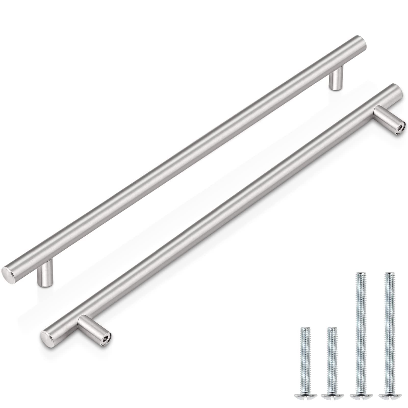 Probrico 15 Pack 12-3/5 Inch(320mm) Hole Centers Cabinet Pulls Satin Nickel Euro T Bar Kitchen Handles Stainless Steel Kitchen Cabinet Hardware Dresser Drawer Handles