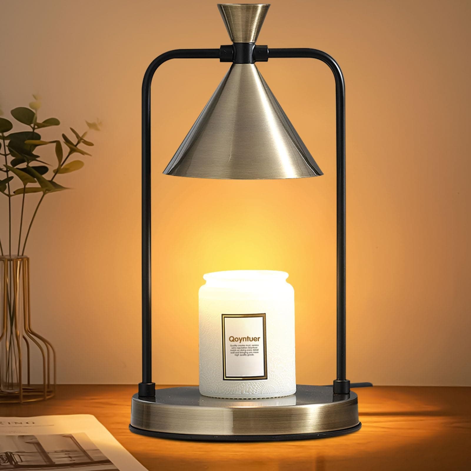 Candle Warmer Lamp with Timer, Dimmable Candle Light Electric Candle Melter Compatible with Small and Large Candles, Aromatic Candle Holders for Home Decor (Bronze)