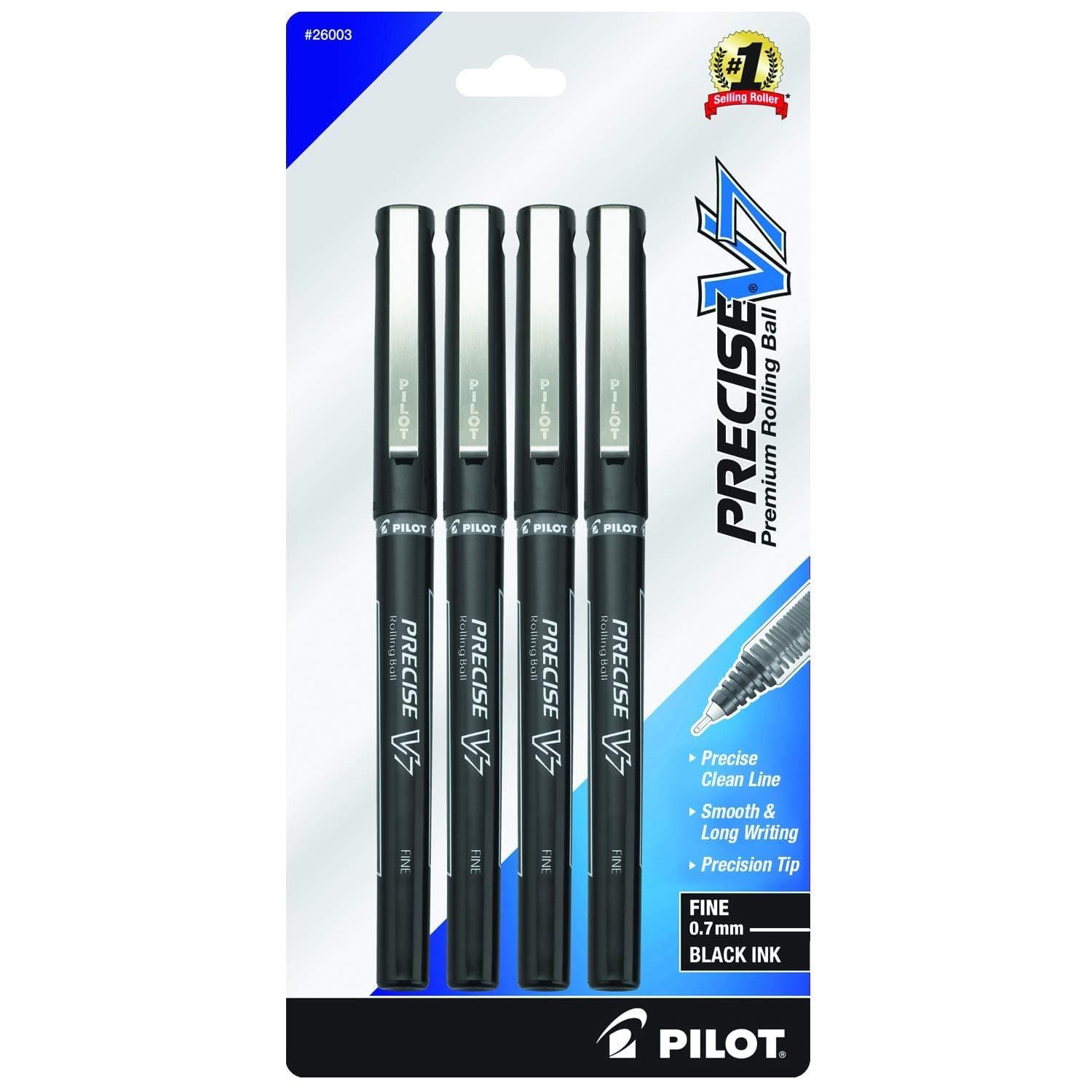 Pilot Precise V7スティック回転式ボールペン、細字、シングルペン、ブラックインク(35340) 4-Pack