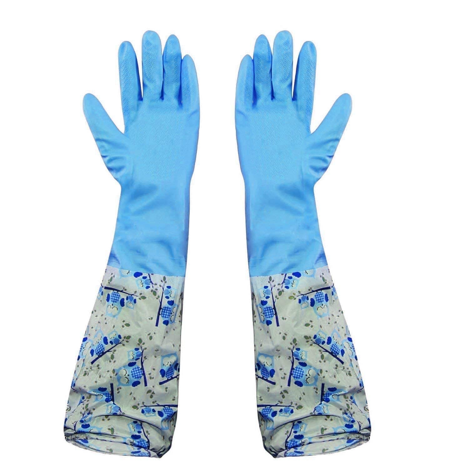 Reusable Rubber Latex Pvc Flock Lined Long Elbow Hand Gloves Safety Kitchen For Dish-Washing, Cleaning, Gardening, Laundry And Sanitation And Lab Work (Pack of 1 Pair Blue)