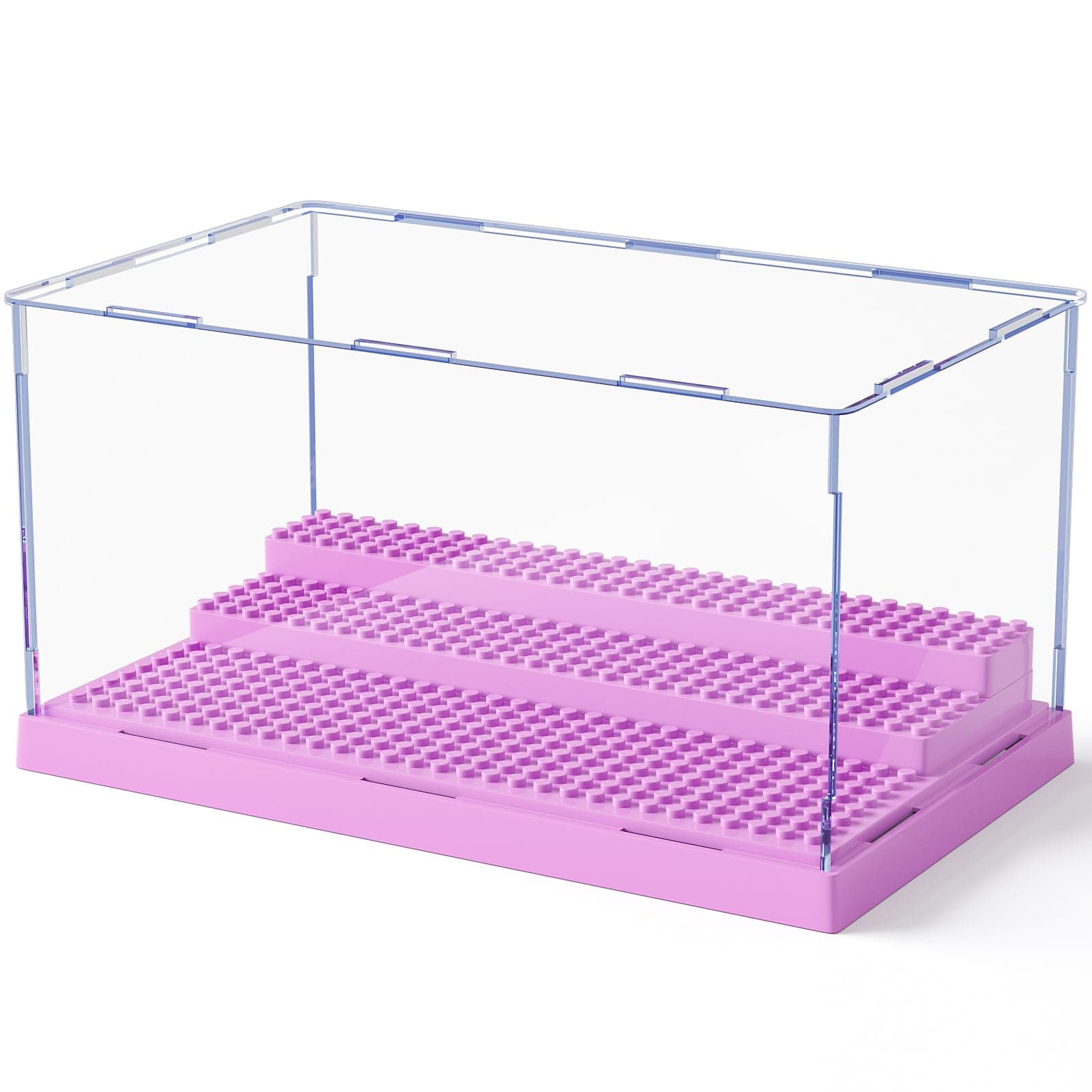 Mlikero Display Case for Minifigures Action Figures Blocks, Clear Dustproof Acrylic Display Box Storage with 3 Movable Steps Gifts for Children,Purple…