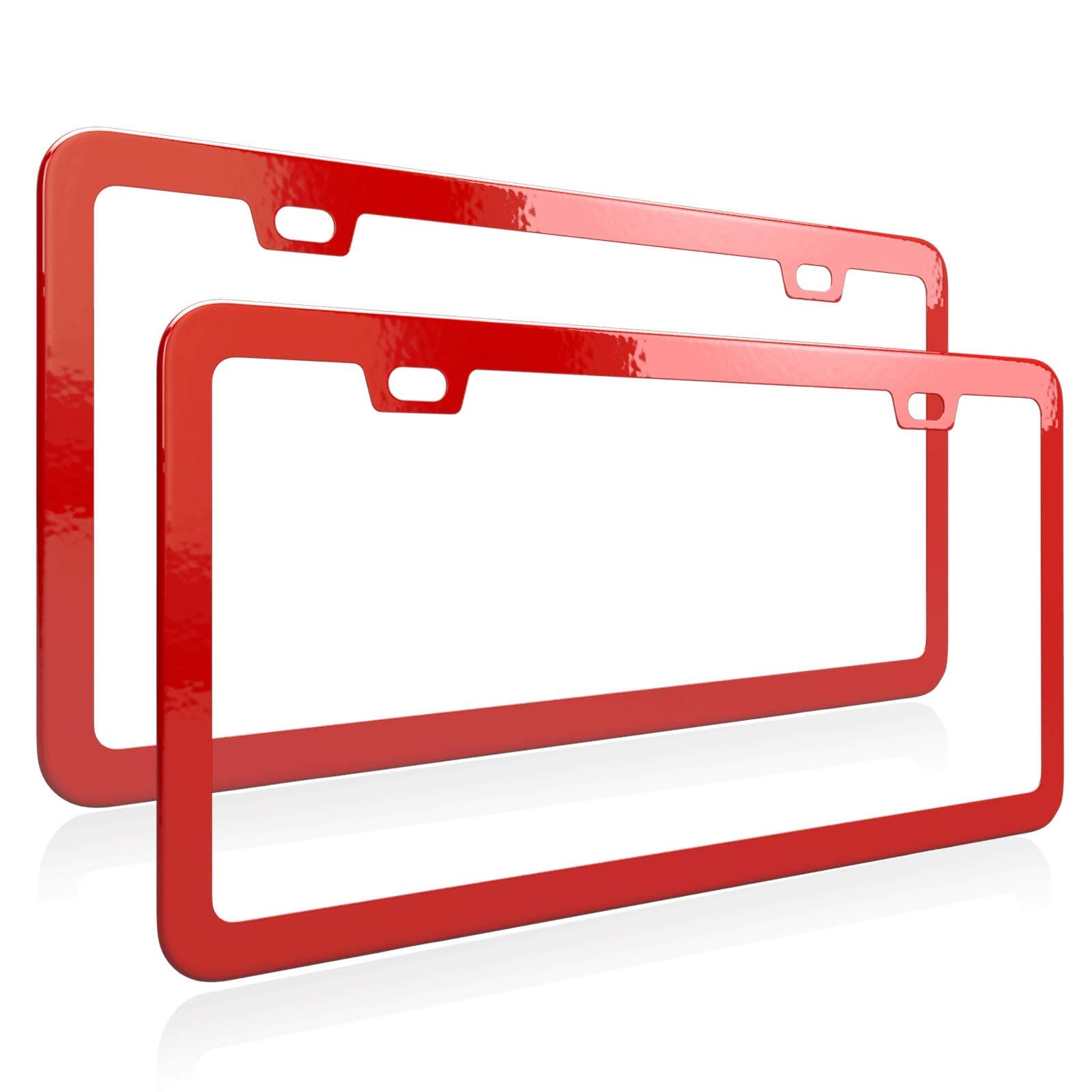 Red License Plate Frame, Metal Thin Stainless Steel with 2 Holes Screw Cap, 2 Pack (Red (Most Glamorous))