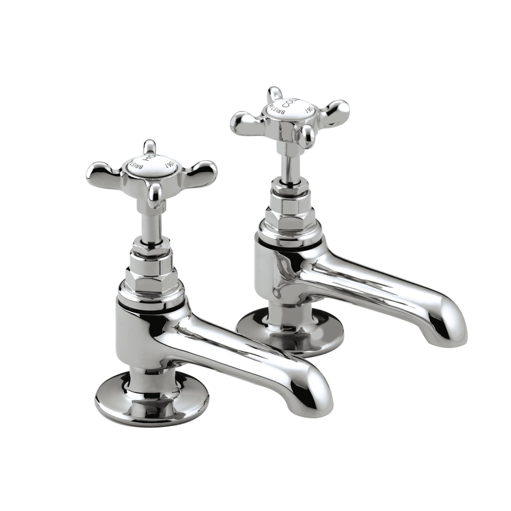 Bristan 1901 Basin Pillar Taps with Crosshead Handles, Single Flow Traditional Design Bathroom Fixture Suitable for All Plumbing Systems, Chrome - N 1/2 C CD