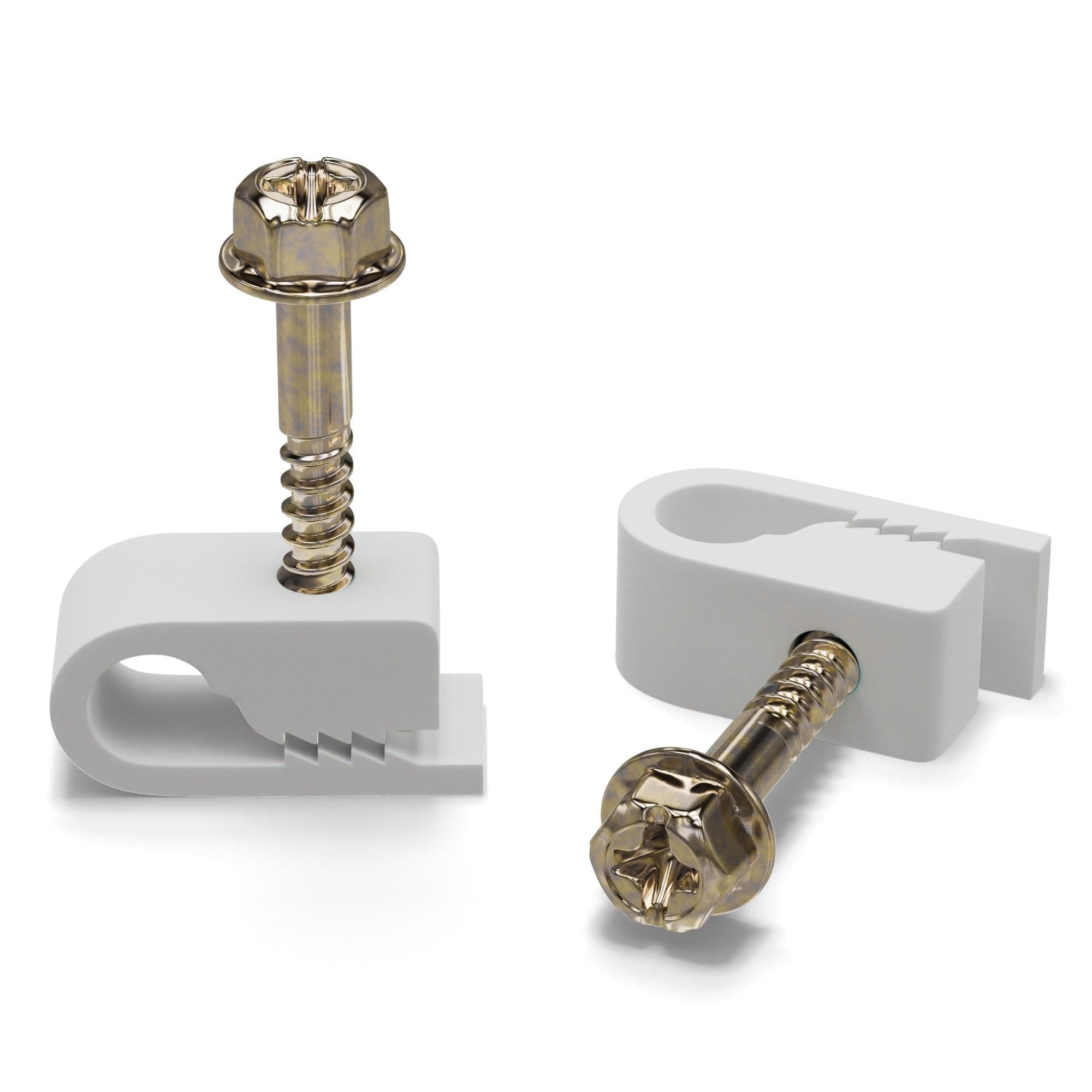THE CIMPLE CO - Single Coaxial Cable Clips, Cat6, Electrical Wire Cable Clip, 1/4 in (6 mm) Screw Clip and Fastener, White (100 Pieces per Bag)