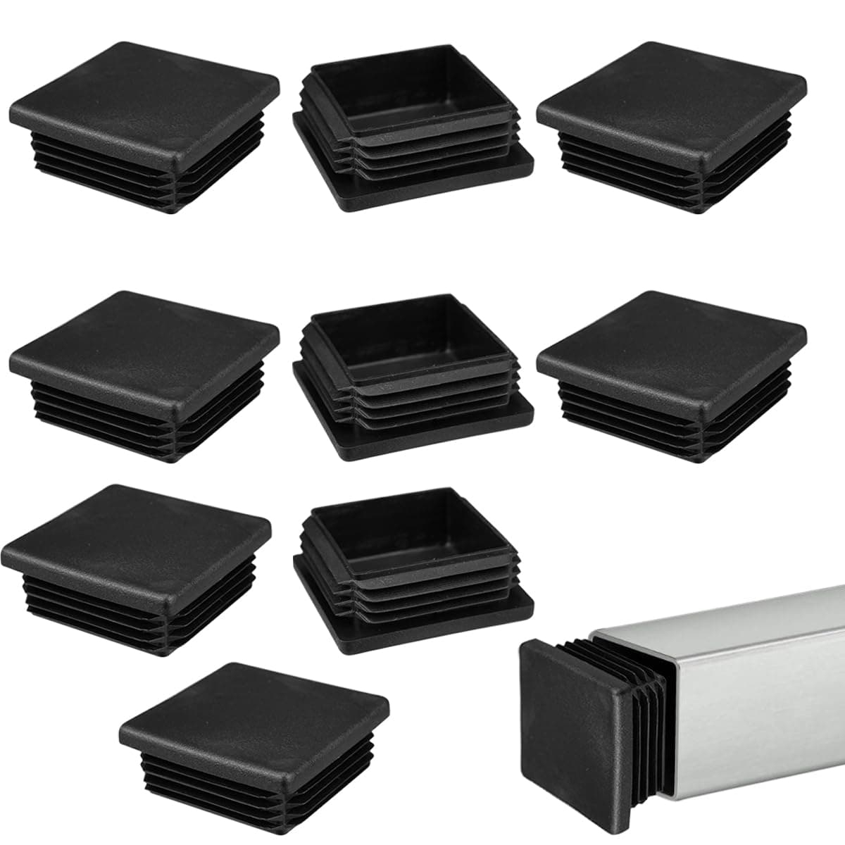 10 Pieces 2 inch Square Tubing Black Plastic Plug,2 Inch End Cap 2"x2" 2x2 Fence Post Pipe Cover Tube Chair Glide Insert Finishing Plug