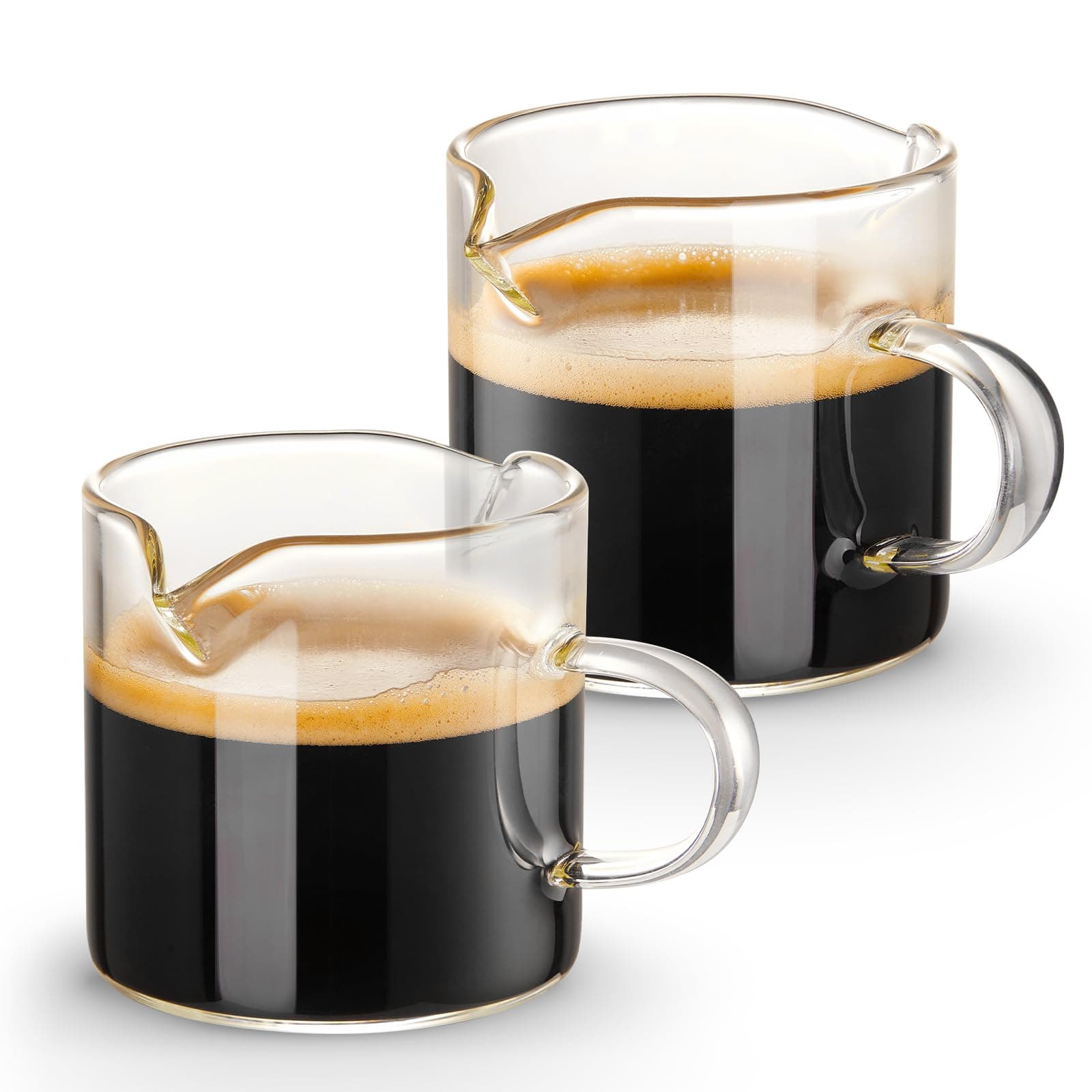 Espresso Cups Set of 2, 4 OZ Double Spouts Cups, Shot Glasses, Milk Cup with Handle, Clear Glass, Espresso Accessories for Machine, Small