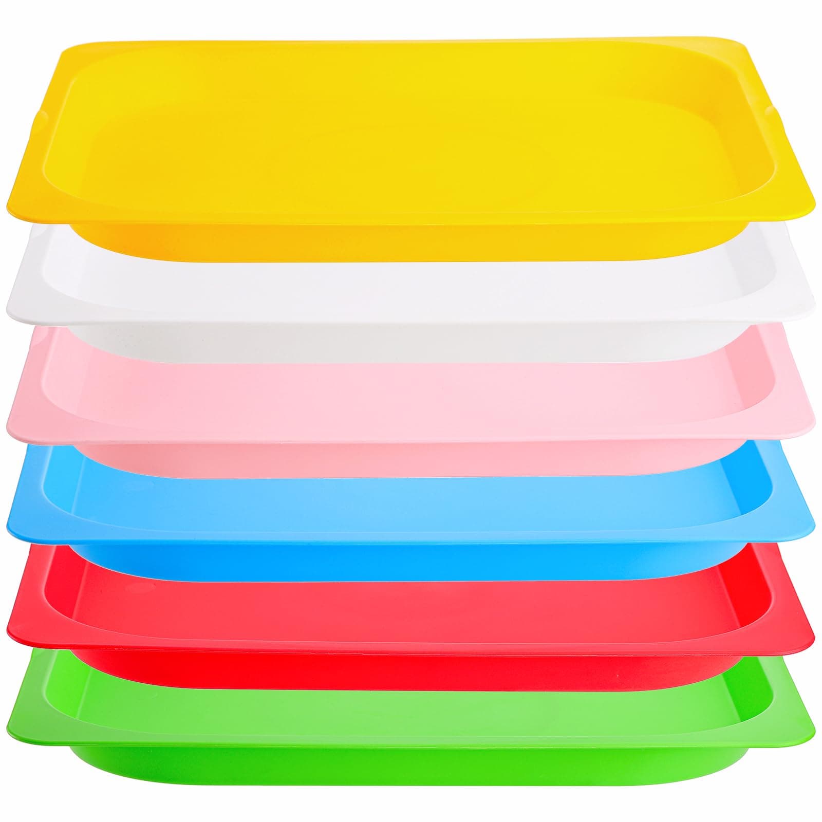 Set of 6 Large Plastic Activity Trays, 38 x 30cm Colorful Art Trays Stackable Craft Tray, Arts and Crafts Organizer Tray Shallow Serving Platters for Kids, School, Classroom, DIY Projects