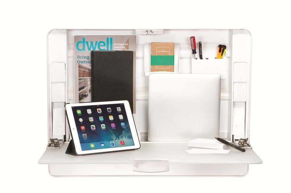 ErgotronHome Workspace Wall Mounted, Height-Adjustable Standing Desk & Organizer (HUB27 White)
