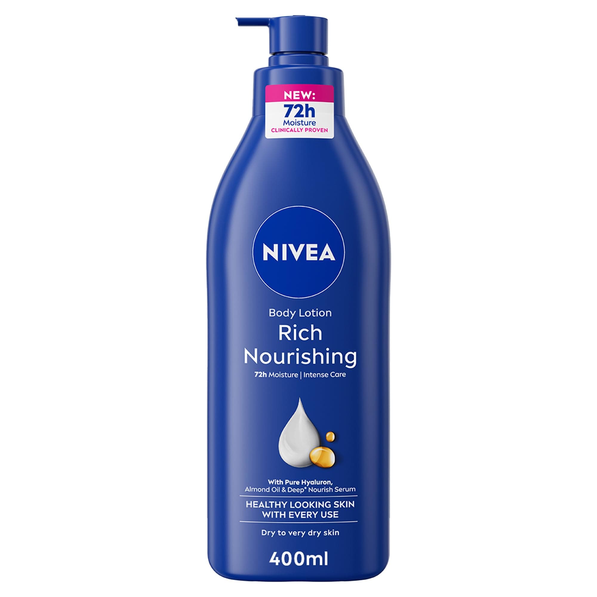 Body Lotion for Dry to Very Dry Skin, Rich Nourishing with Pure Hyaluron, 72H Intense Moisture, 400ml