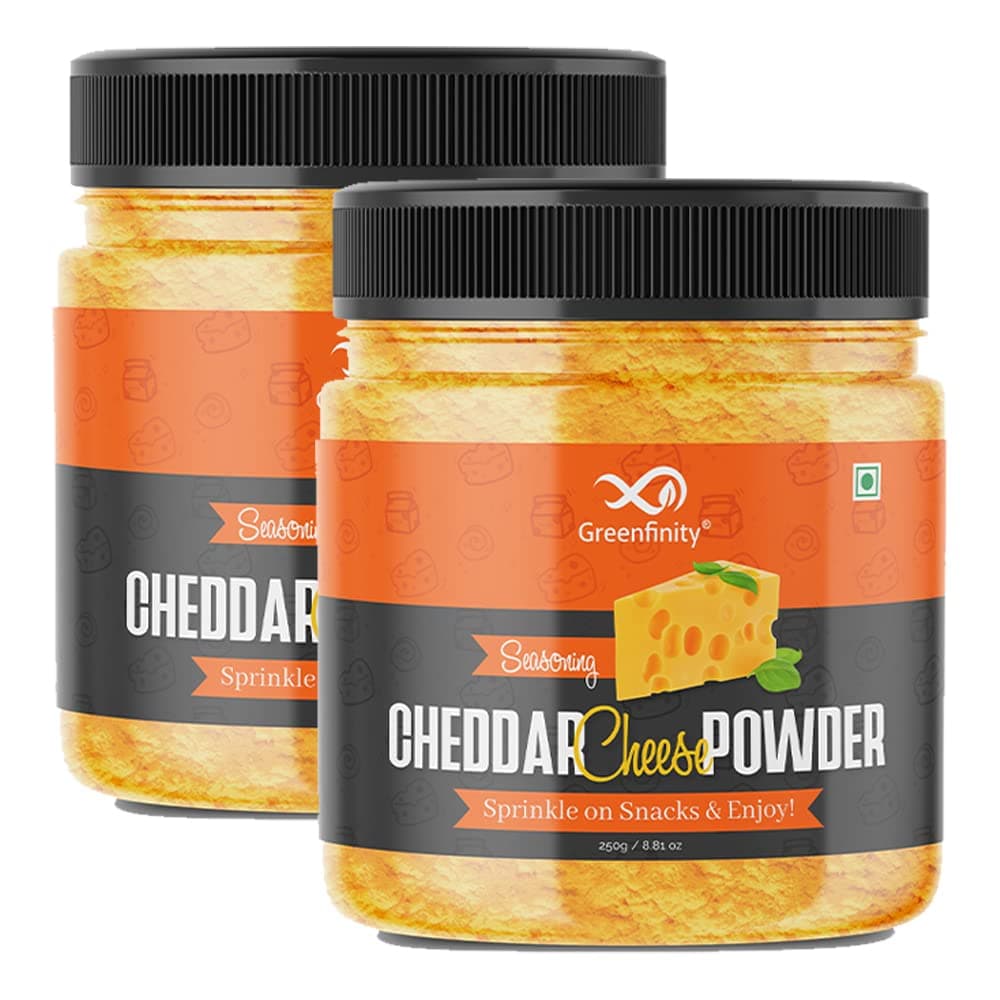 GreenFinity Cheddar Cheese Powder 250g (Pack of 2) - Ideal for Making Popcorn, Pizza, Pasta, French Fries, and More with Delicious Cheddar Flavor in Every Bite