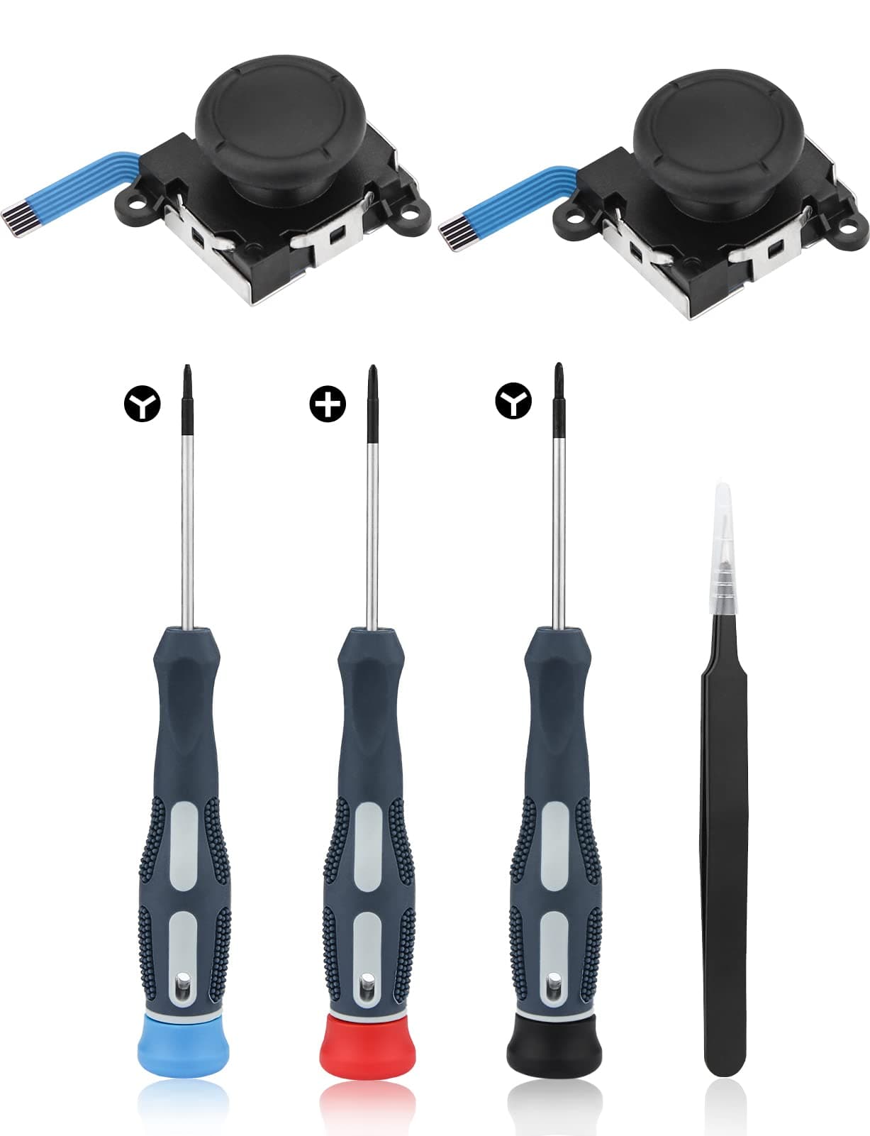 Repair Kit for Joycon Drift Joystick,Ancable 3D Analog Joy Stick Replacement for Joy Con Controller with Cross & Tri-Wing Screwdrivers, Repair Tool Kits