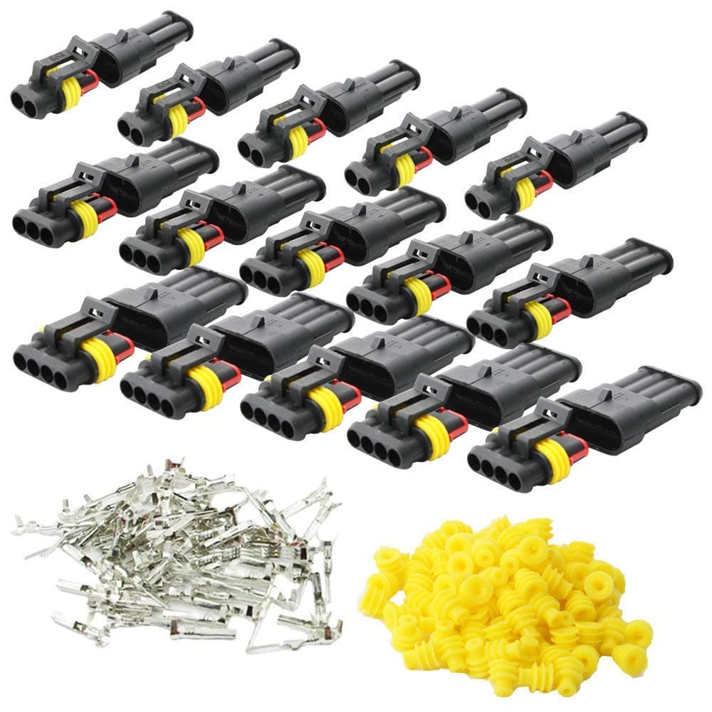 15 Kit Car Wire Connector, Waterproof Electrical Terminal, Plug for Auto Motorcycle Scooter Truck Marine Plug Socket Kit, 2 Pin × 5 Kit, 3 Pin × 5 Kit, 4 Pin × 5 Kit.