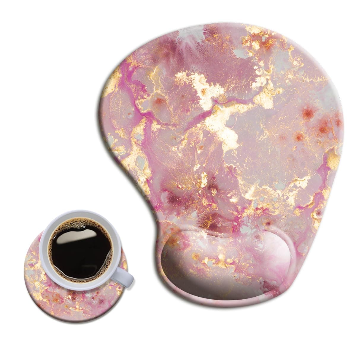 HOPONYErgonomic Mouse Pad with Wrist Support Gel Mouse Pad with Wrist Rest, Comfortable Computer Mouse Pad for Laptop, Pain Relief Mousepad with Non-Slip Rubber Base, 9 x 10 in,Rose Marble