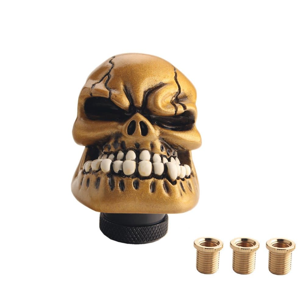 JGR Skull Manual Custom Shift Knob Screw On Universal 4 5 6 Speed M12x1.25 M8x1.25 M10x1.5 M10x1.25 (Gold)