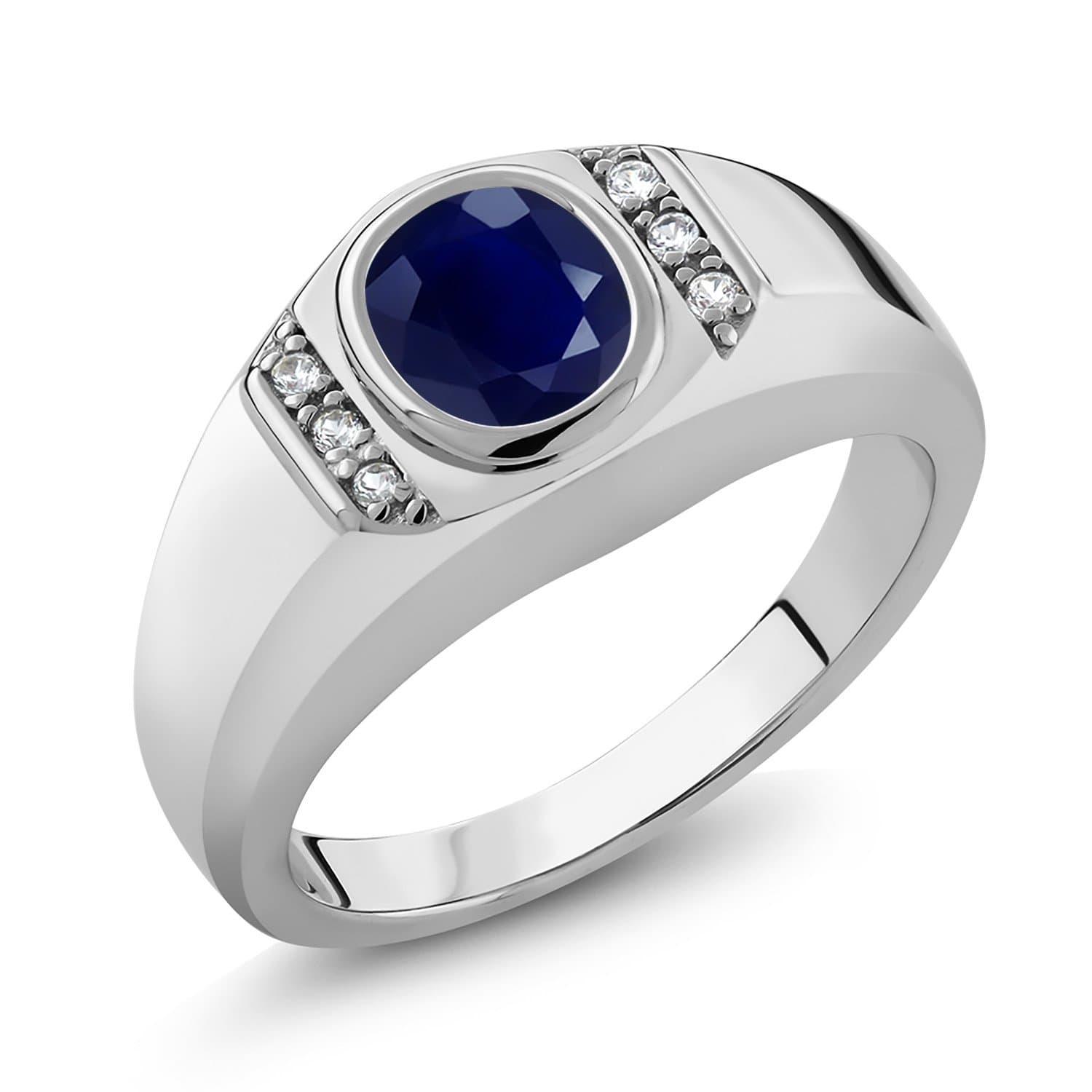 Gem Stone King Oval Ring For Men | Gemstone Birthstone and White Created Sapphire | 925 Sterling Silver | Oval Cut 8X6MM with Round 1.25MM Accents | Sizes 7-13