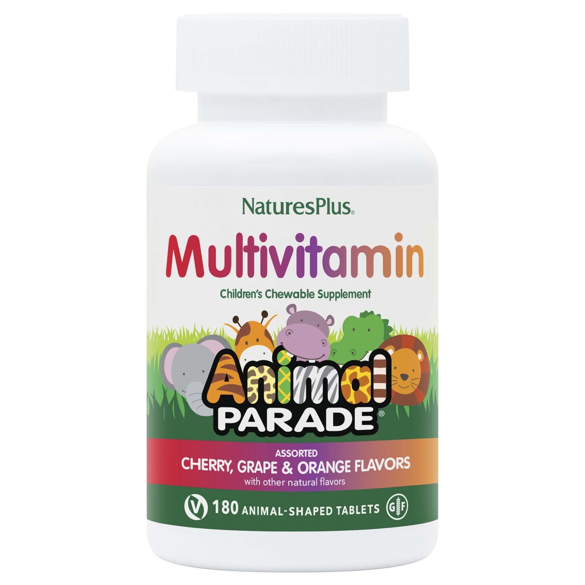 Multivitamin Children's Chewable Supplement - 180 Tablets Animals Parade Shaped - Cherry, Grape & Orange (Assorted Flavors)