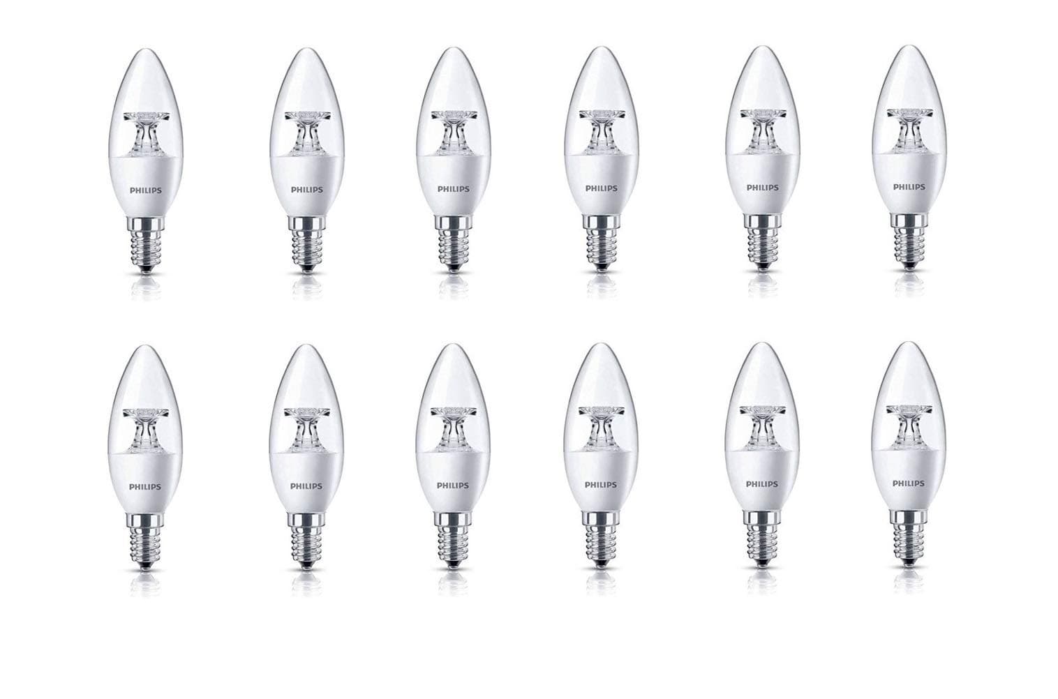 Philips E14 Clear Candle 400-Lumen Decorative Wall Lights (4W, Pack of 12, Warm White)