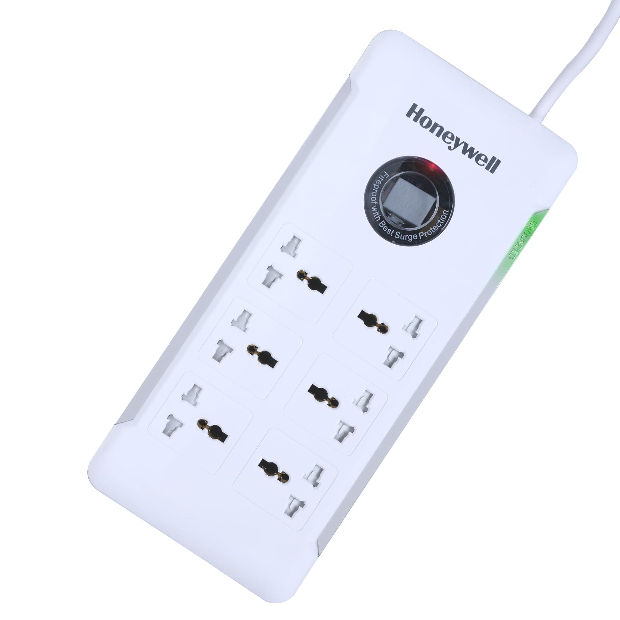 Honeywell Surge Protector/Spike Guard/Extension Board, Master Switch, 6 Universal Sockets, 36000Amp, 1.5 Meter Cord, Device Secure Warranty, X3 Fireproof MOV tech, 3 Year Manufacturer Warranty-White