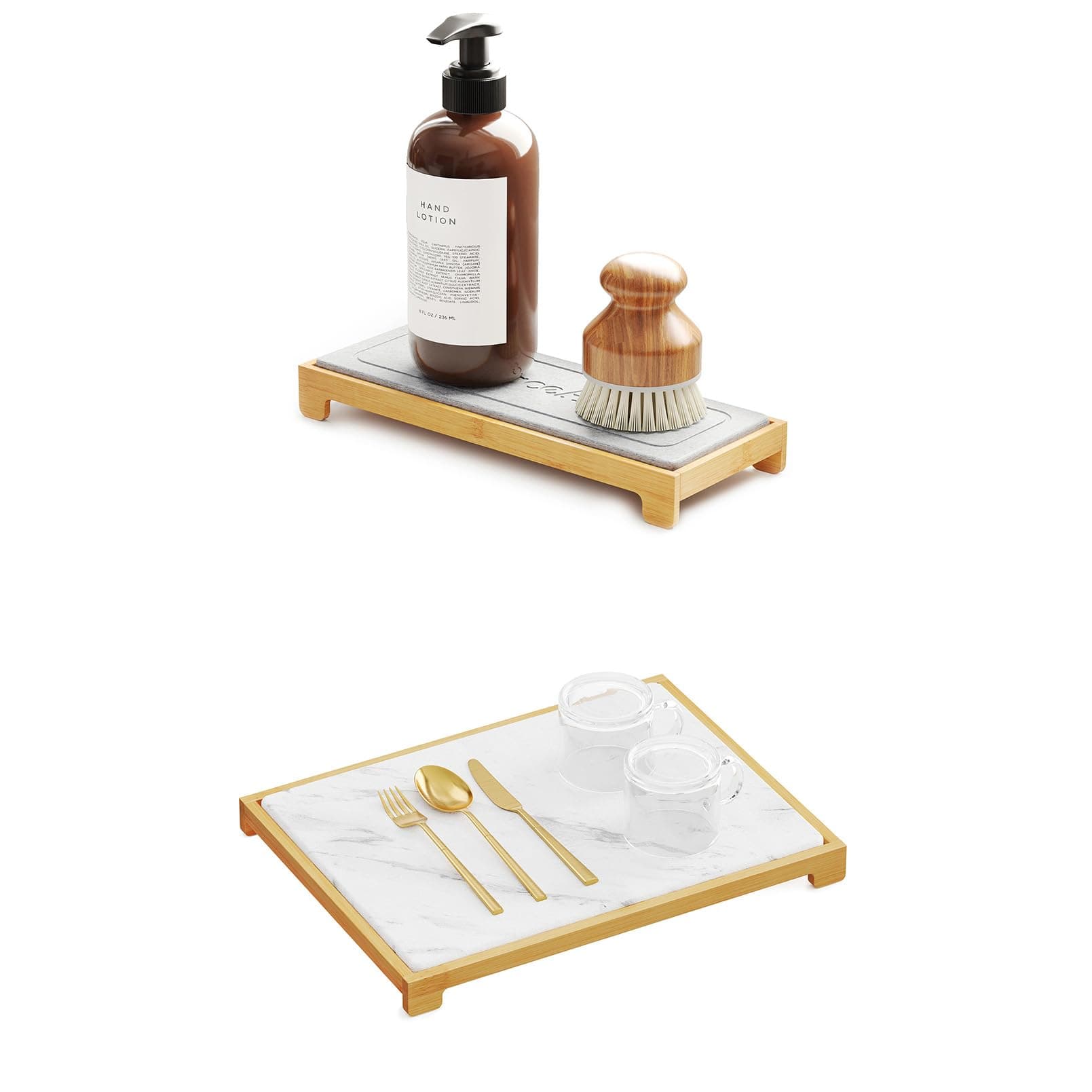 SpaceAid Instant Dry Sink Caddy Organizers and Stone Dish Drying Mat for Kitchen Counter Set