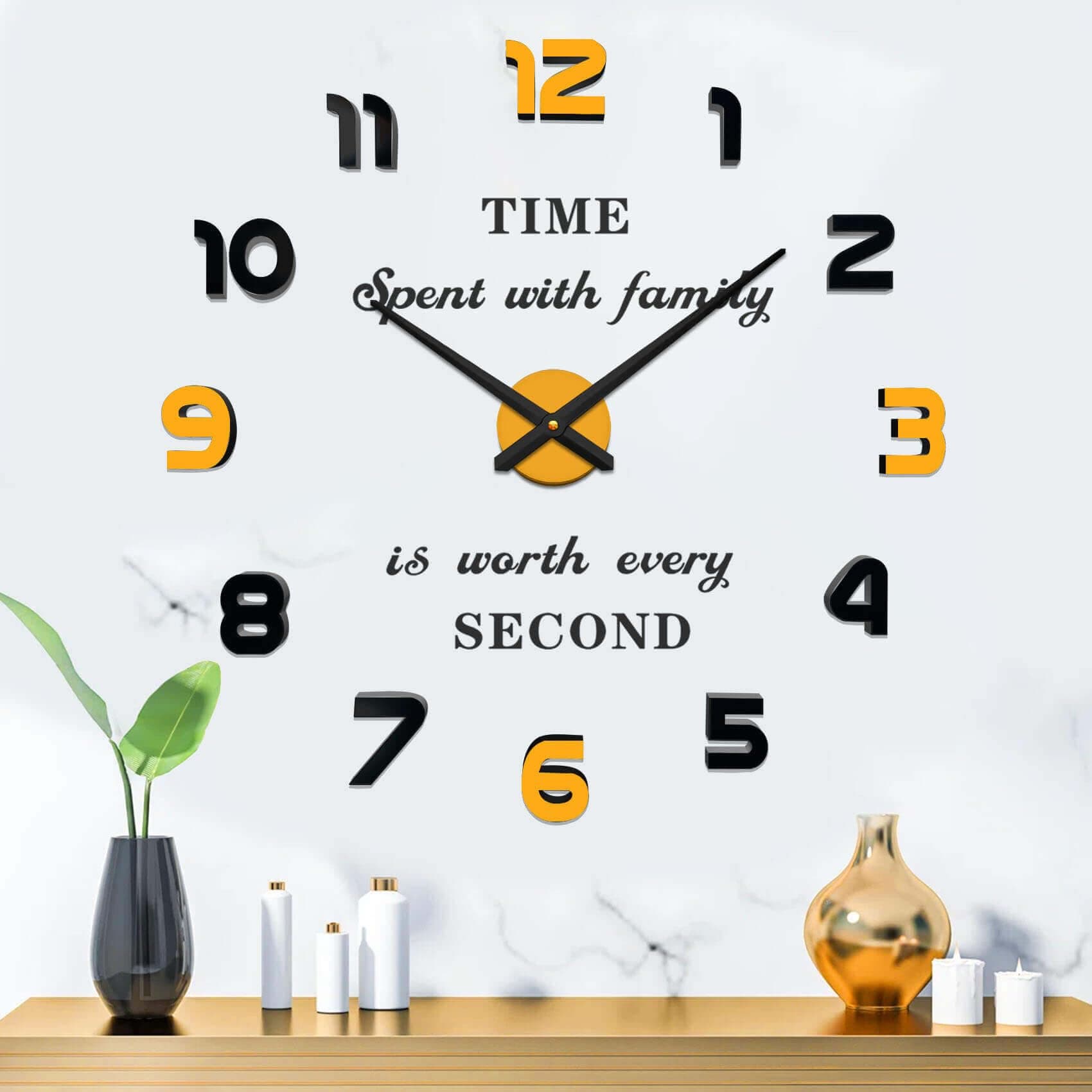 VANGOLD Wall Clock Large Wall Clock for Living Room Decor, Decorative Wall Clocks Battery Operated (Black Gold Wall Decor)