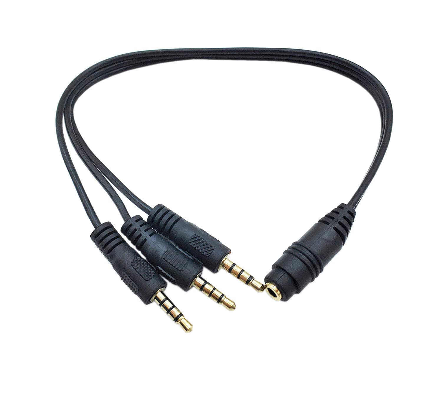 Qaoquda 3.5mm Stereo Splitter Cable, 1FT Gold Plated 3.5mm (1/8") TRRS Female to 3 x 1/8" Male Stereo Audio Splitter Cable(4-Pole 1F/3M)