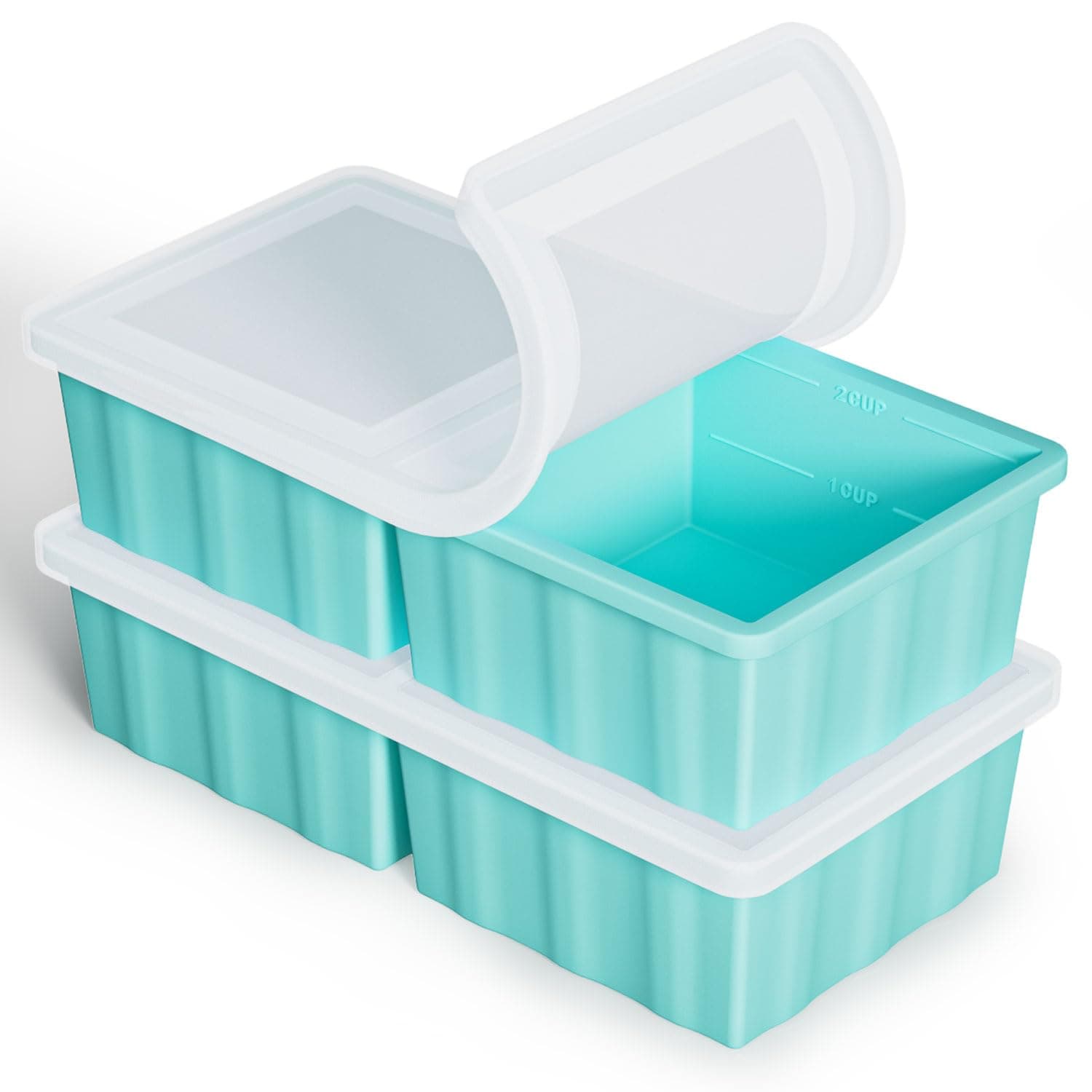 Silicone Freezer Tray for Soup Ice Cubes: 2-Cup Freezing Tray with Lid for Meal Prep - 2Pack Silicon Soup Portion Freeze Trays Make Stock Souped Ice Cube
