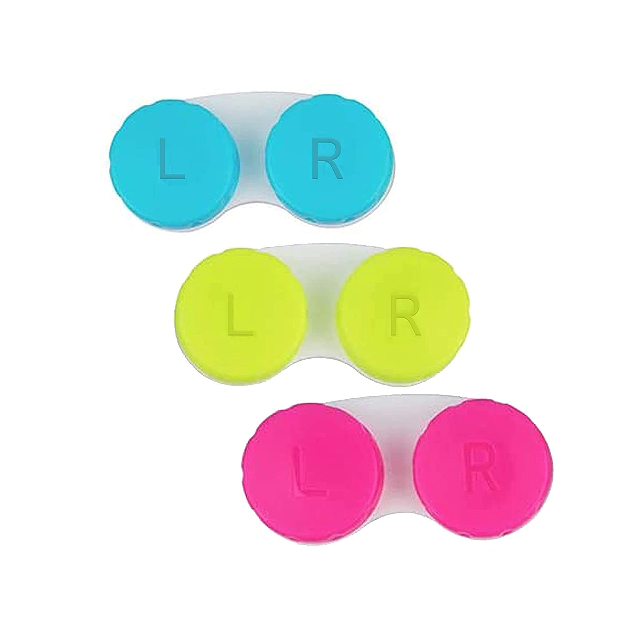 PDTXCLS 3 Pack Contact Lens Cases Holder Box Left/Right Eyes - 3 Colours