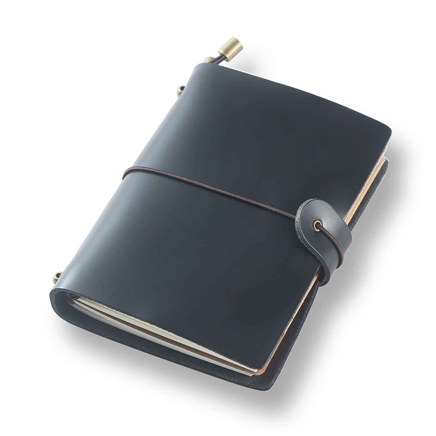 ScrodCat Classic Genuine Leather Notebook – 13.5cm x 11 cmRefillable Pages Leather Journal – 100% Handmade & Personalized - Vintage Diary - Daily Use & Traveler's Notebook (Black) (Black C, S)