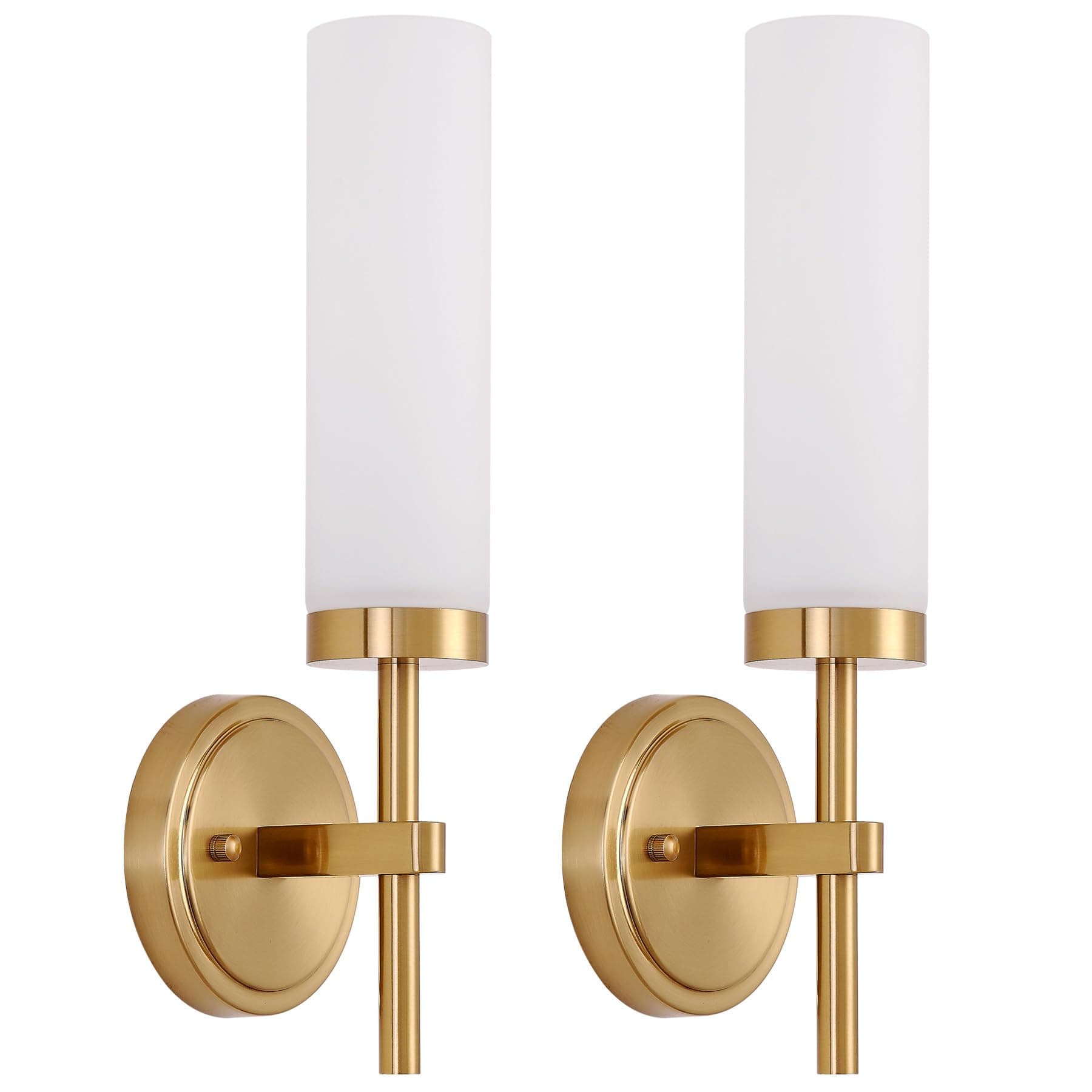Gold Bathroom Wall Sconces Set of 2, Modern Sconces Wall Lighting Vanity Light Fixtures with Opal White Glass Shade, Brushed Brass Wall Lights for Mirror Living Room Bedroom Hallway Kitchen Stairs