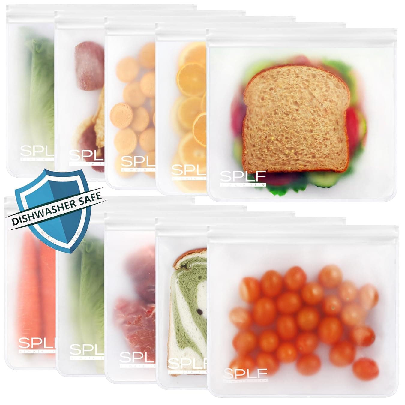 10 Pack Reusable Sandwich Bags, Reusable Quart Bags Extra Thick Leak-proof Freezer Bags Bpa and Silicone Free for Marinate Meats, Cereal, Sandwich, Travel Items, Home Organization