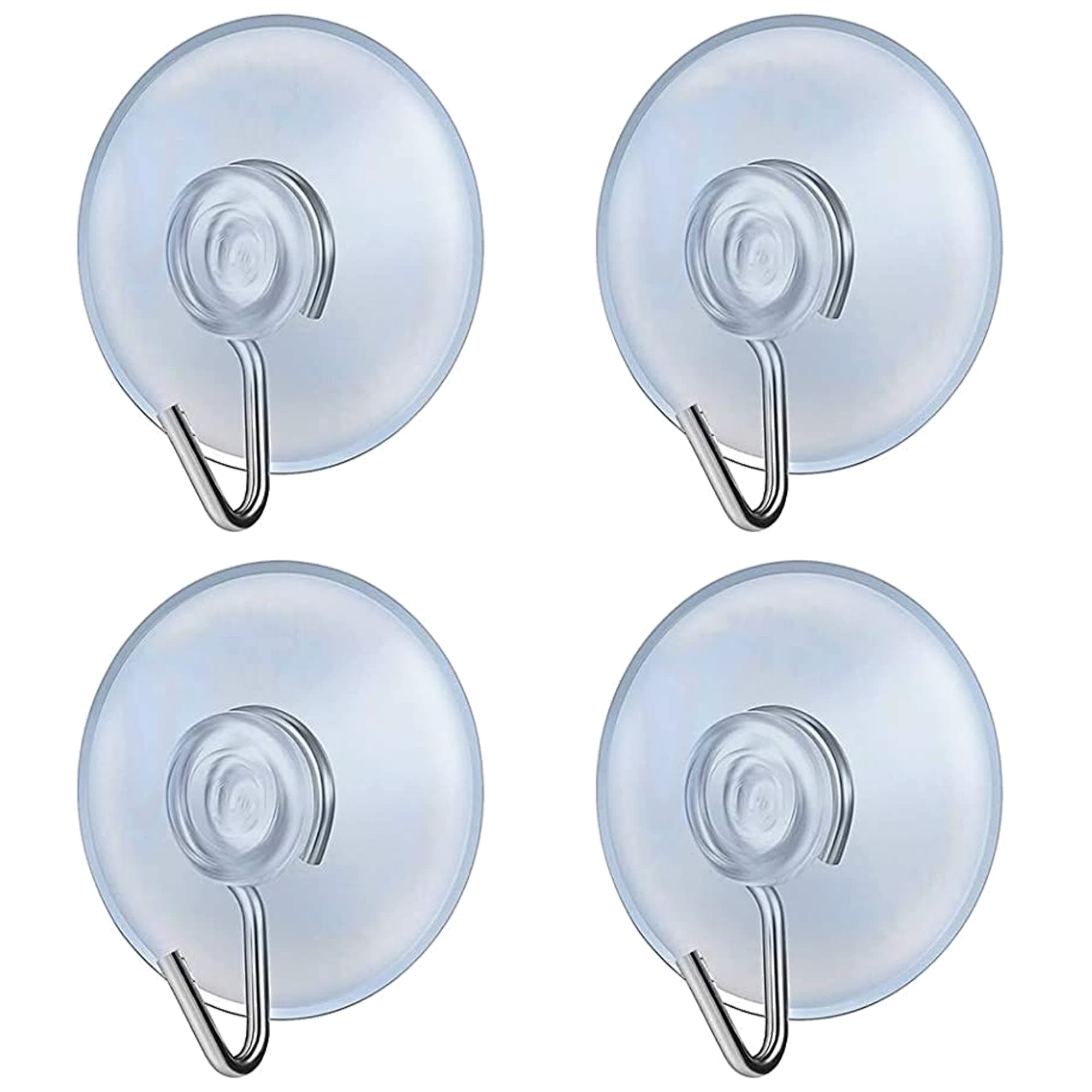 fiXte Suction Cup Hooks Clear PVC Sucker Pads 45mm Kitchen Wall Hangers Window Sucker Hook No Drill for Glass Tile Door Bathroom Shower Christmas Lights Hanging Wreath (Pack of 4)