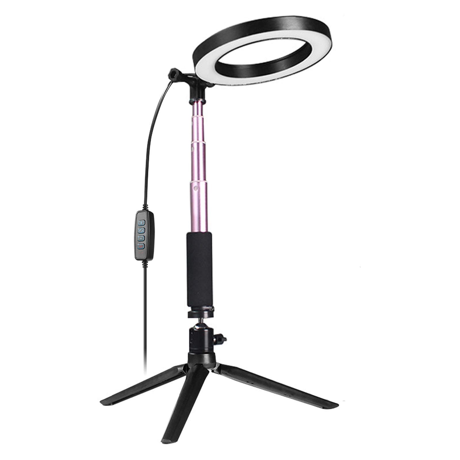 Fonrest LED Ring Light with Stretchable Tripod Stand Selfie Stick, 6-inch Dimmable Floor/Table Annular Lamp for Selfie, Makeup, Live Stream, Youtube, Vlog, Camera/Phone Video Shooting USB Plug(Pink)