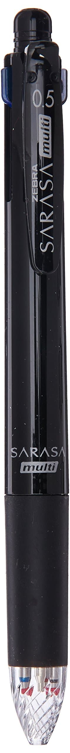 Zebra Multi Function Sarasa 4+S Black/Red/Blue/Green Ink 0.5mm Ballpoint Pen, 0.5mm Mechanical Pencil, Black Body, J4SA11-BK