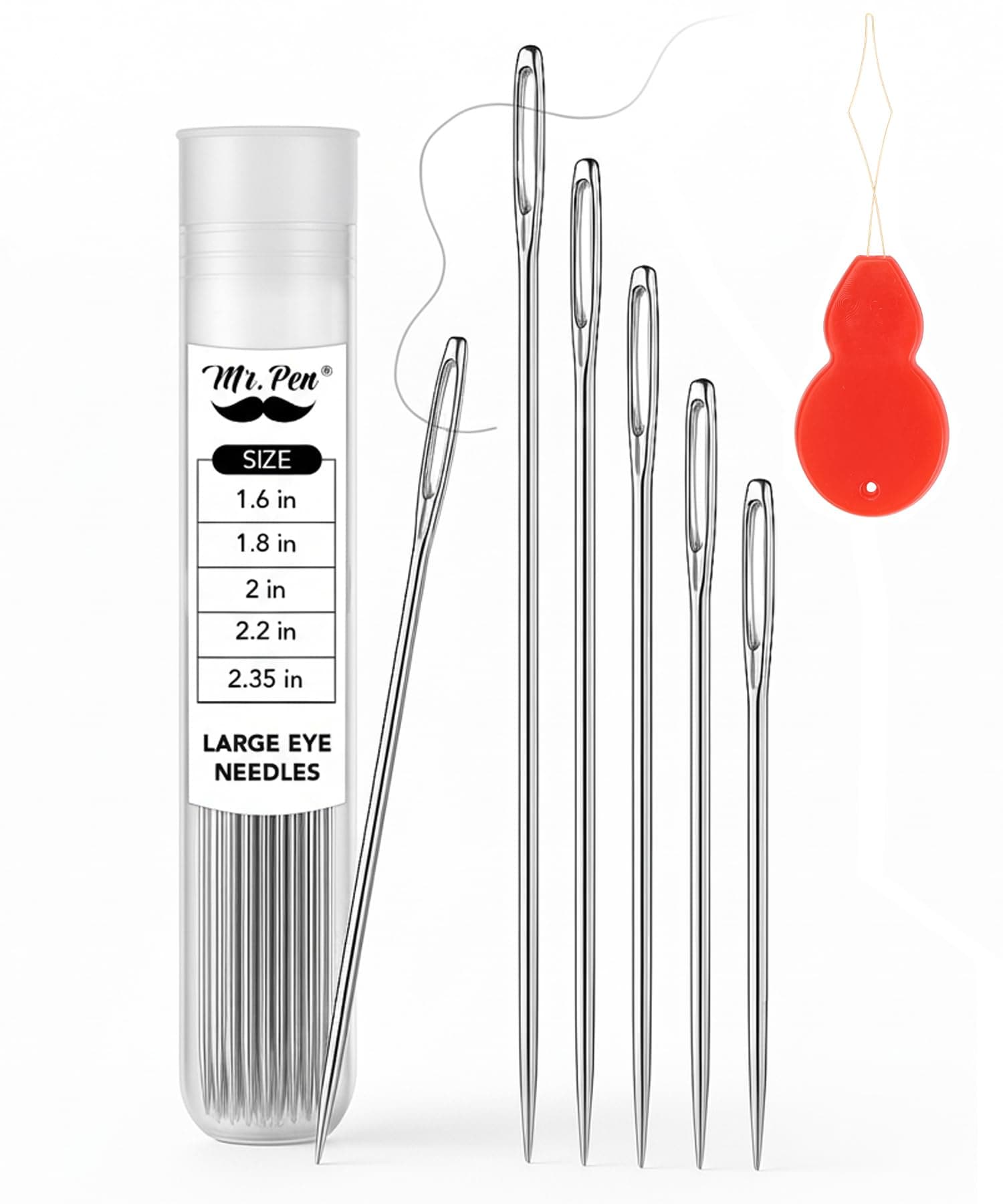 Mr. Pen- Large Eye Needles for Hand Sewing, 50 pcs, 5 Sizes, Silver, Embroidery Needles