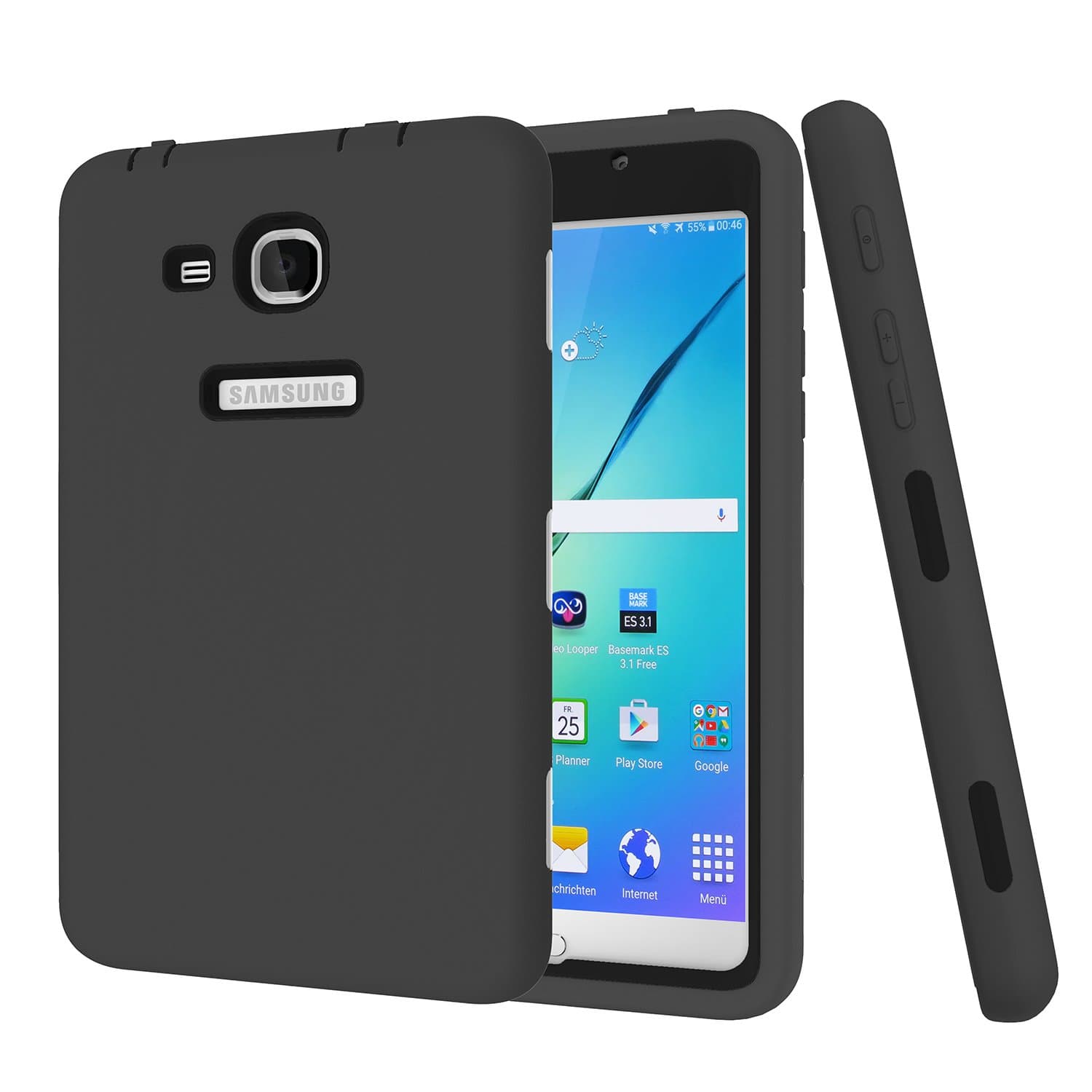 BAUBEY Case for Samsung Tab A6 7.0 2016 SM-T280 T285, Hybrid Heavy Duty Shockproof Impact Resist Hard Rubber Protective Case Cover for Samsung Galaxy Tab A6 7.0 2016 SM-T280 SM-T285 (Black)