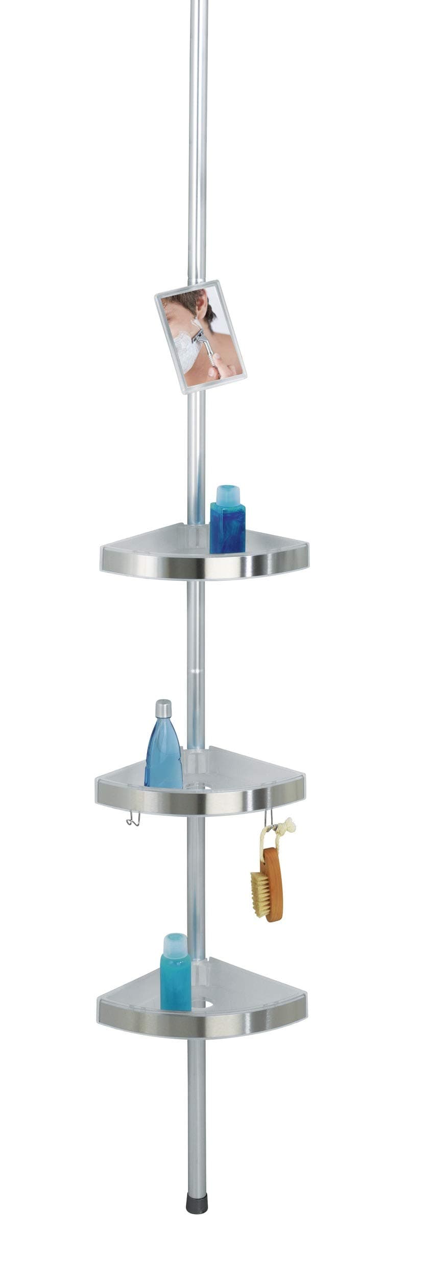 WENKO Easy White Telescopic Shower Corner Element, Aluminium, 3 Shelves, Home Bathroom Organizer, Space Saver, 27.5x70-260x20cm, Satinised