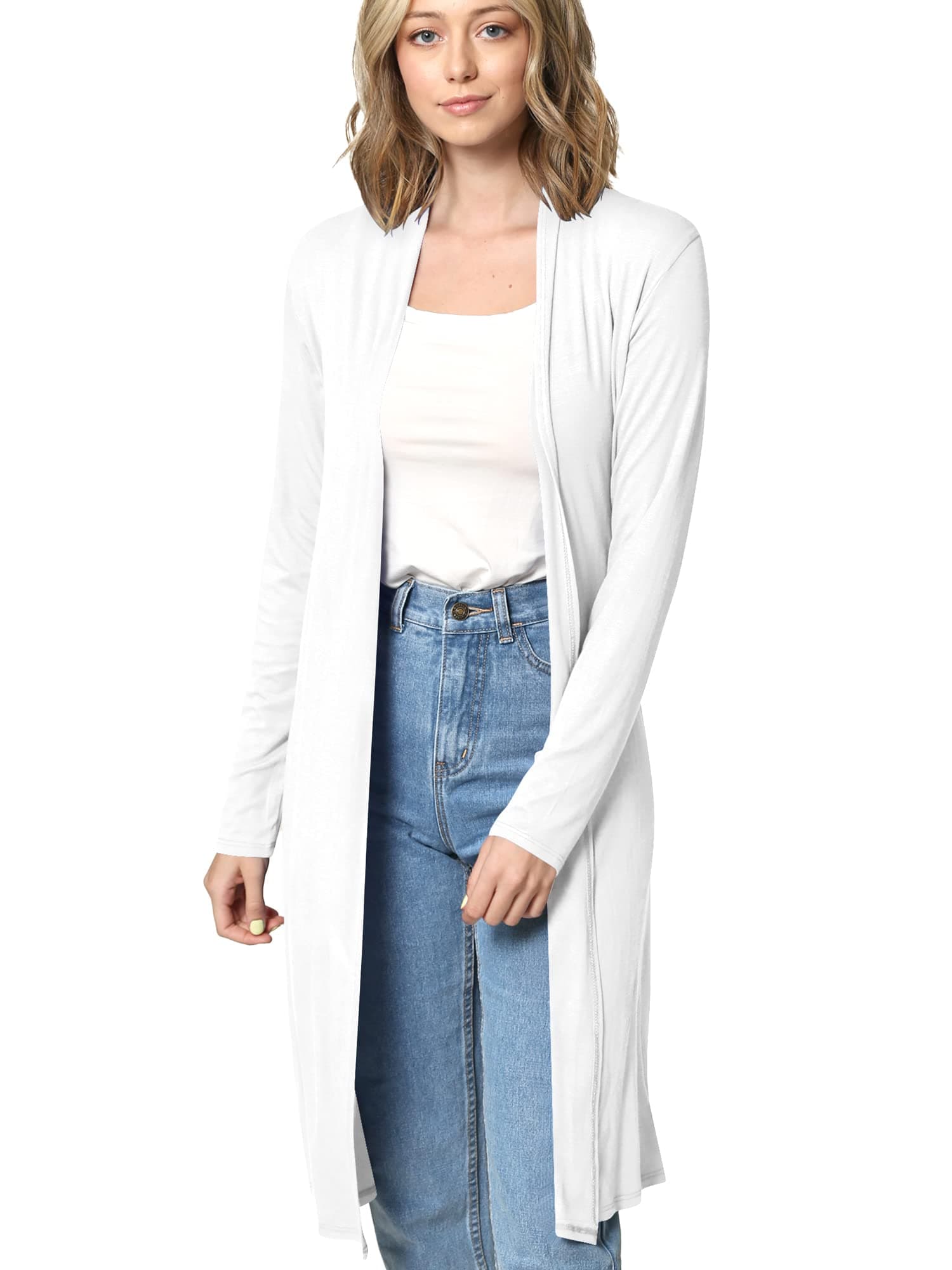 Made By Johnny Women's Solid Long Sleeve Open Front Long Cardigan