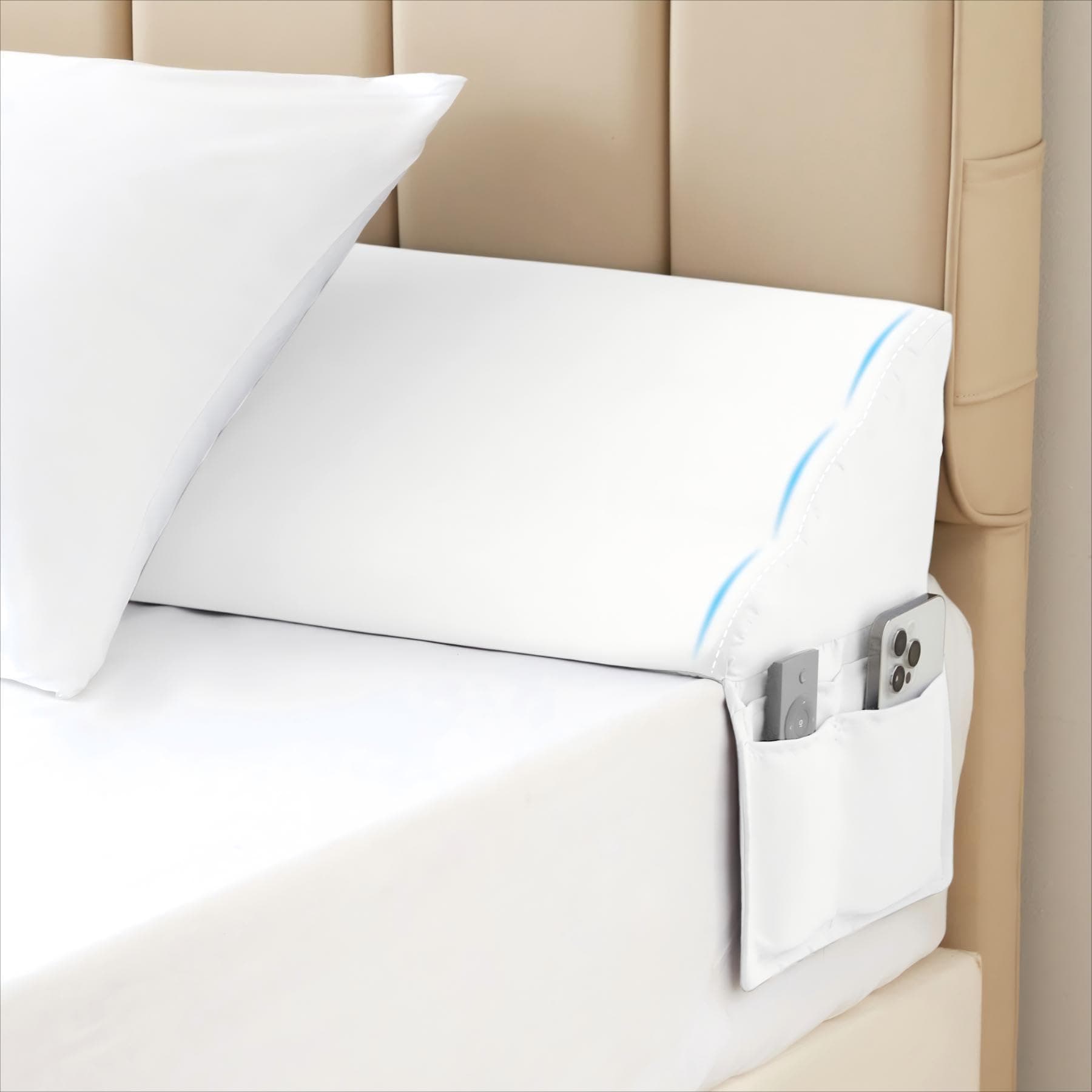 King Bed Wedge Pillow for Headboard, Bed Gap Filler, Triangle Pillow Wedge for Headboard Gap, Bolster Pillows for Beds, Anti-Slip Mattress Wedge Gap Filler, 76"×10"×6", White