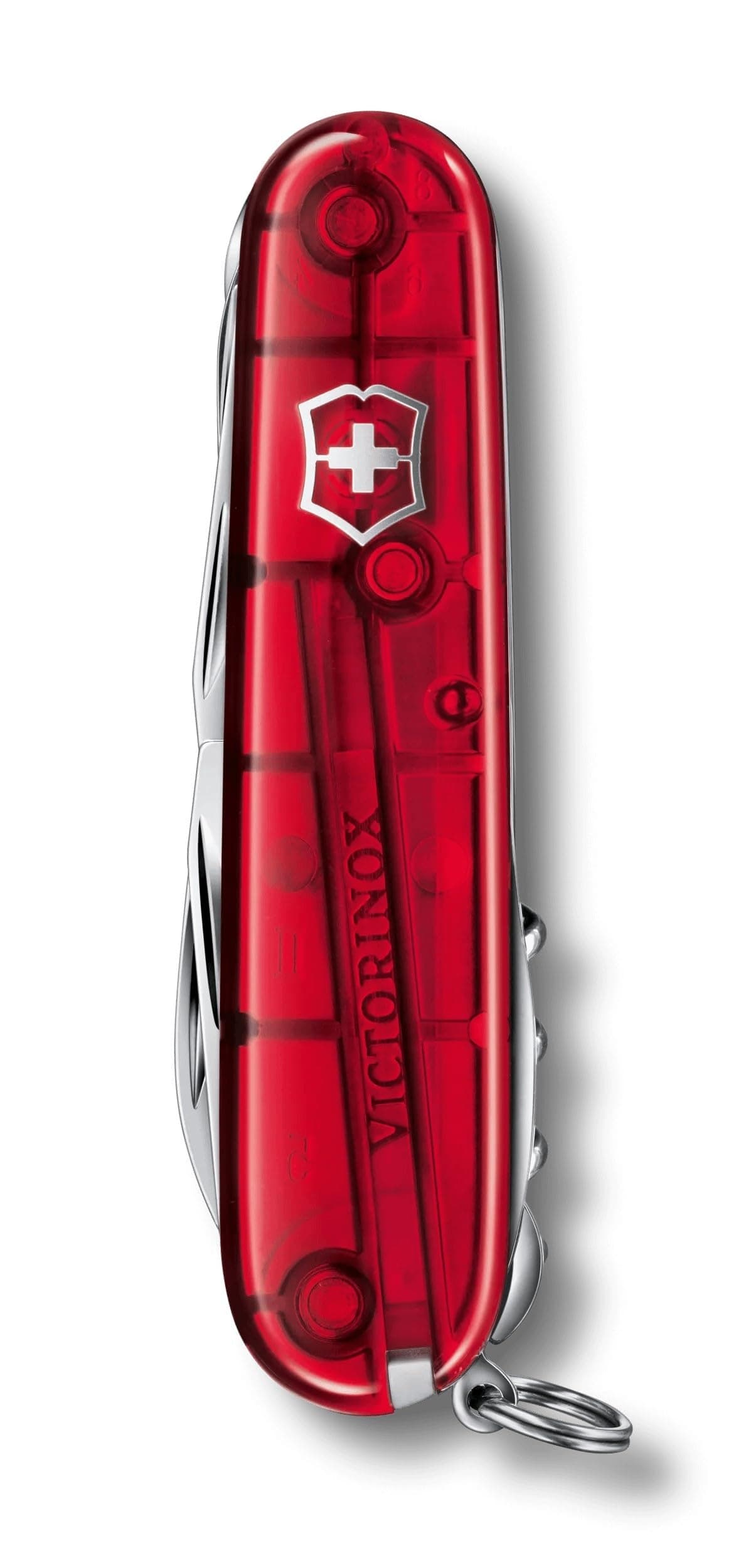 Huntsman Swiss Army Pocket Knife, Medium, Multi Tool, 15 Functions, Large Blade, Bottle Opener, Silver Transp.