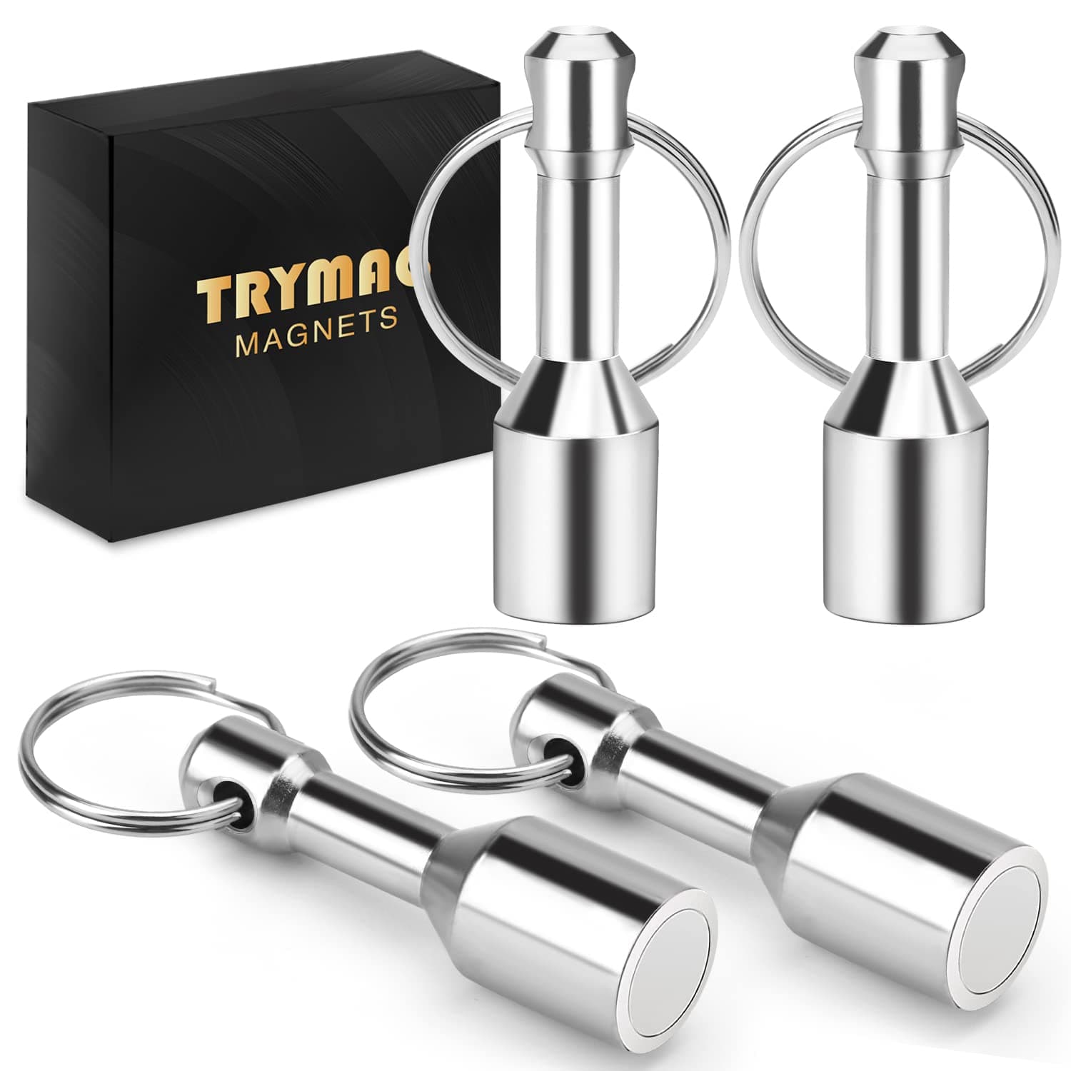 TRYMAG Keychain Magnets for Testing Brass, Gold Silver Jewelry Test Magnet Hanging Keys Holder, Silver, 4Pcs, Modern