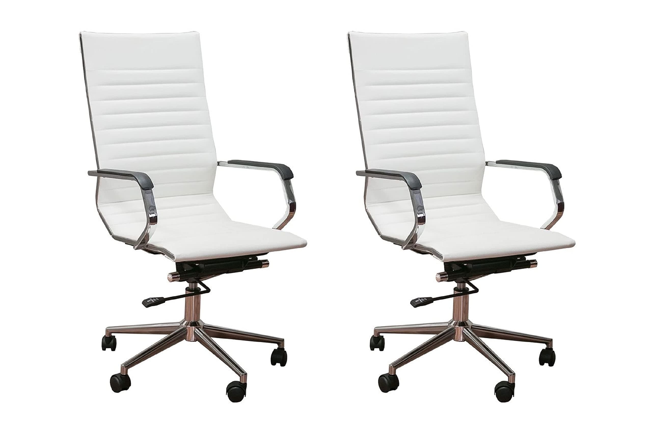 ErgoMax 2-Set Ergonomic Leather Adjustable High Back Office Chairs, 46 inch, White