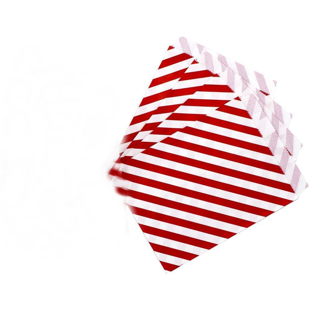 AKOAK 50 Pcs 5 x 7 Inches White and Red Striped Paper Bags,Holiday Wedding Christmas Favor Candy Treat Bags
