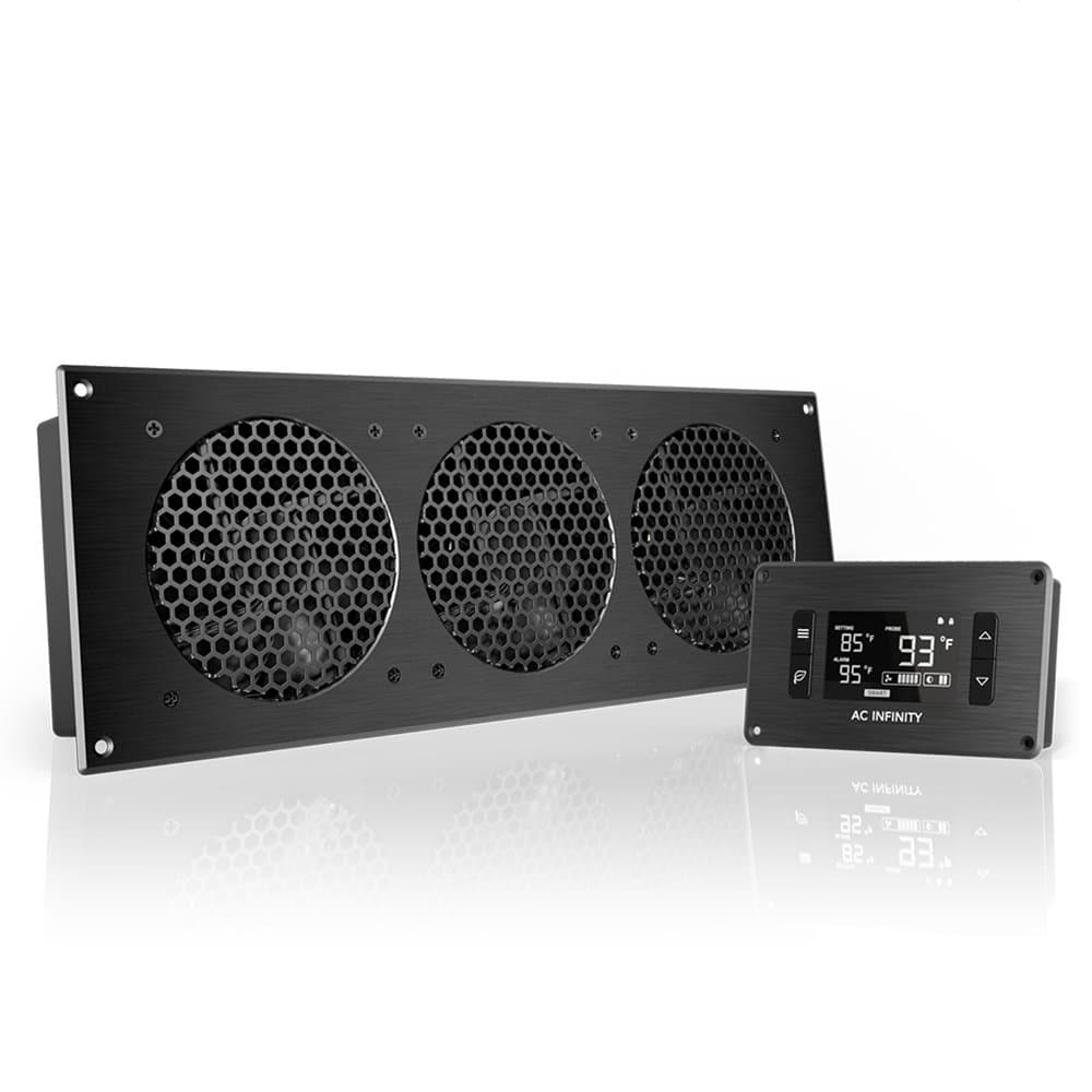 AIRPLATE T9, Quiet Cooling Fan System 18" with Thermostat Control, for Home Theater AV Cabinets