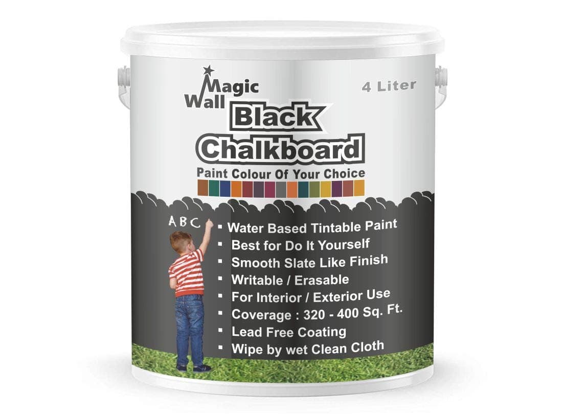 MagicWall Chalkboard Paint | 4 liter - Matt finish | Water Base | Blackboard, Classroom Walls, Kids Room Walls. (Black)