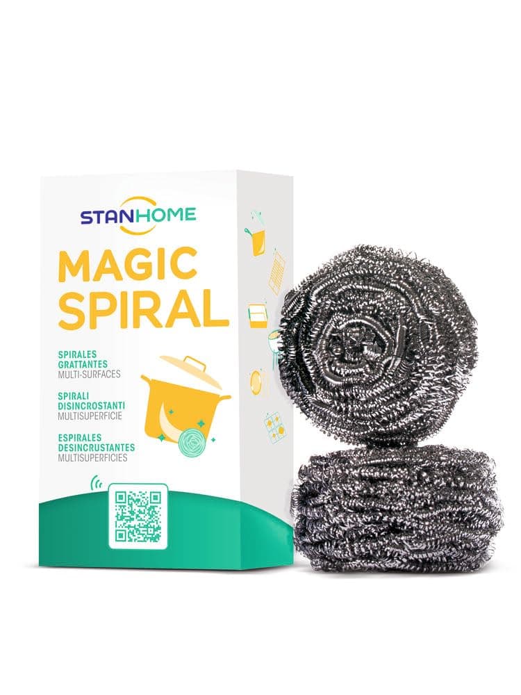STANHOME | MAGIC SPIRAL Multi-Purpose Descaler Spiral x 2, Removes Crusts Without Scratches, Stainless Steel, Pack of 2 Magic Sponges
