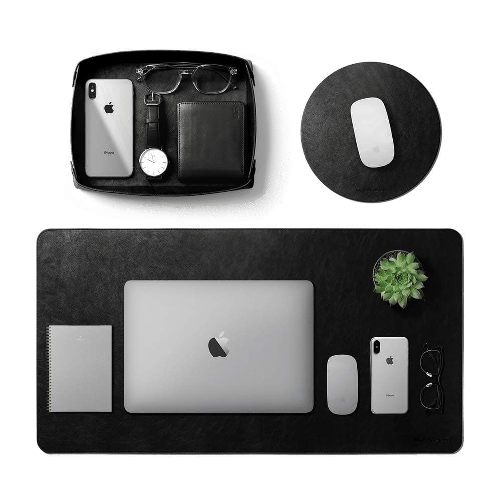 DailyObjects Desk Trio Bundle Turf Desk Mat|Vegan Tray|Orb Mouse Pad - Limited Edition - Black