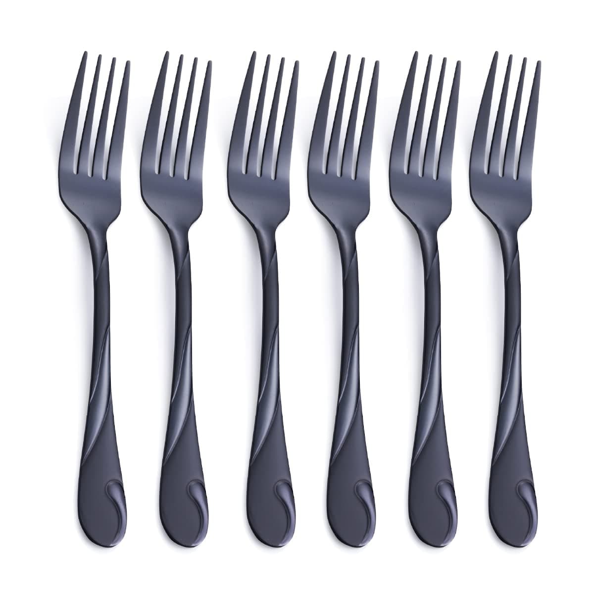 Black Salad Fork Set, Seeshine 6.9-inch((17.2 cm) Stainless Steel Dessert Forks Set of 6, Shiny Black Metal Cake Fork Dishwasher Safe