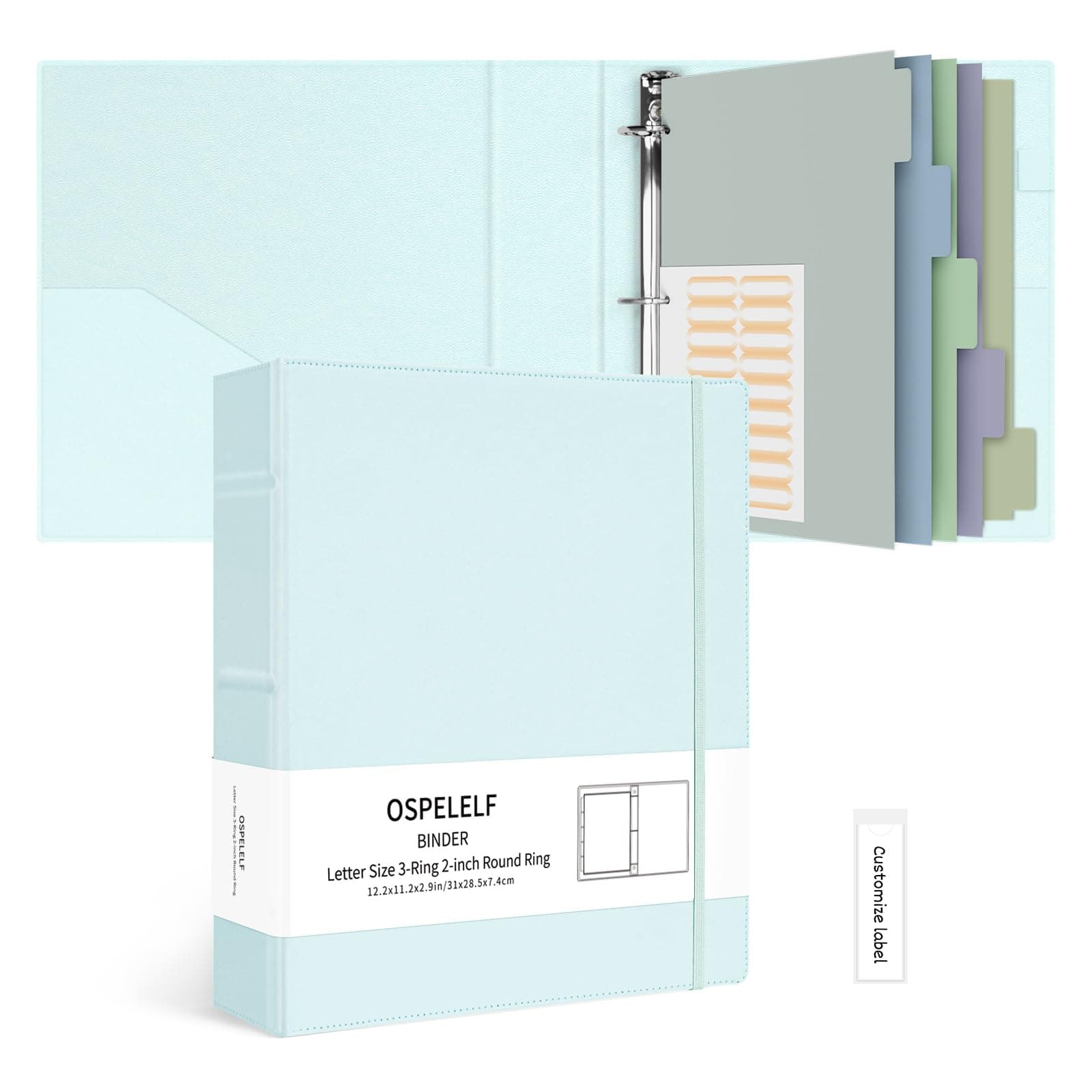 Ospelelf Vintage Hardcover 3 Ring 2 inch Leather Binder, Professional Binders Organizer Suitable for Letter Size Documents, Binder Dividers with Tabs, Blue