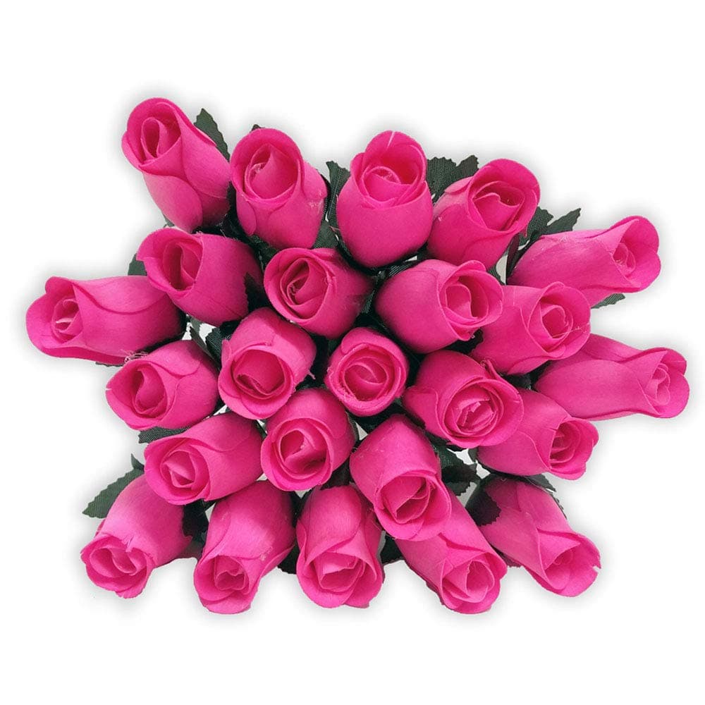24 Individual Pink Wooden Roses