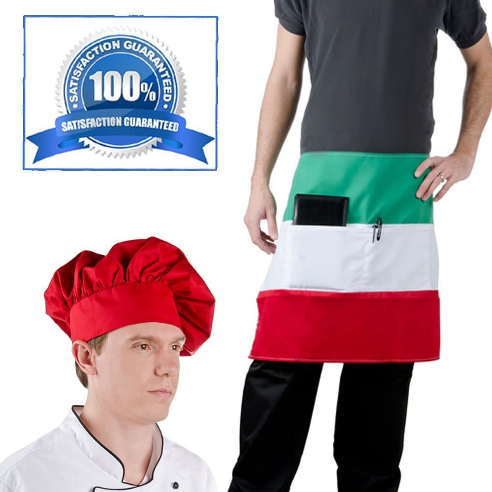 One Italian Flag Apron and One Red Chef Hat Set - Italian Flag Design - Best Father's Day Gift - Fire Red Chef Hat - Italian Flag Inspired